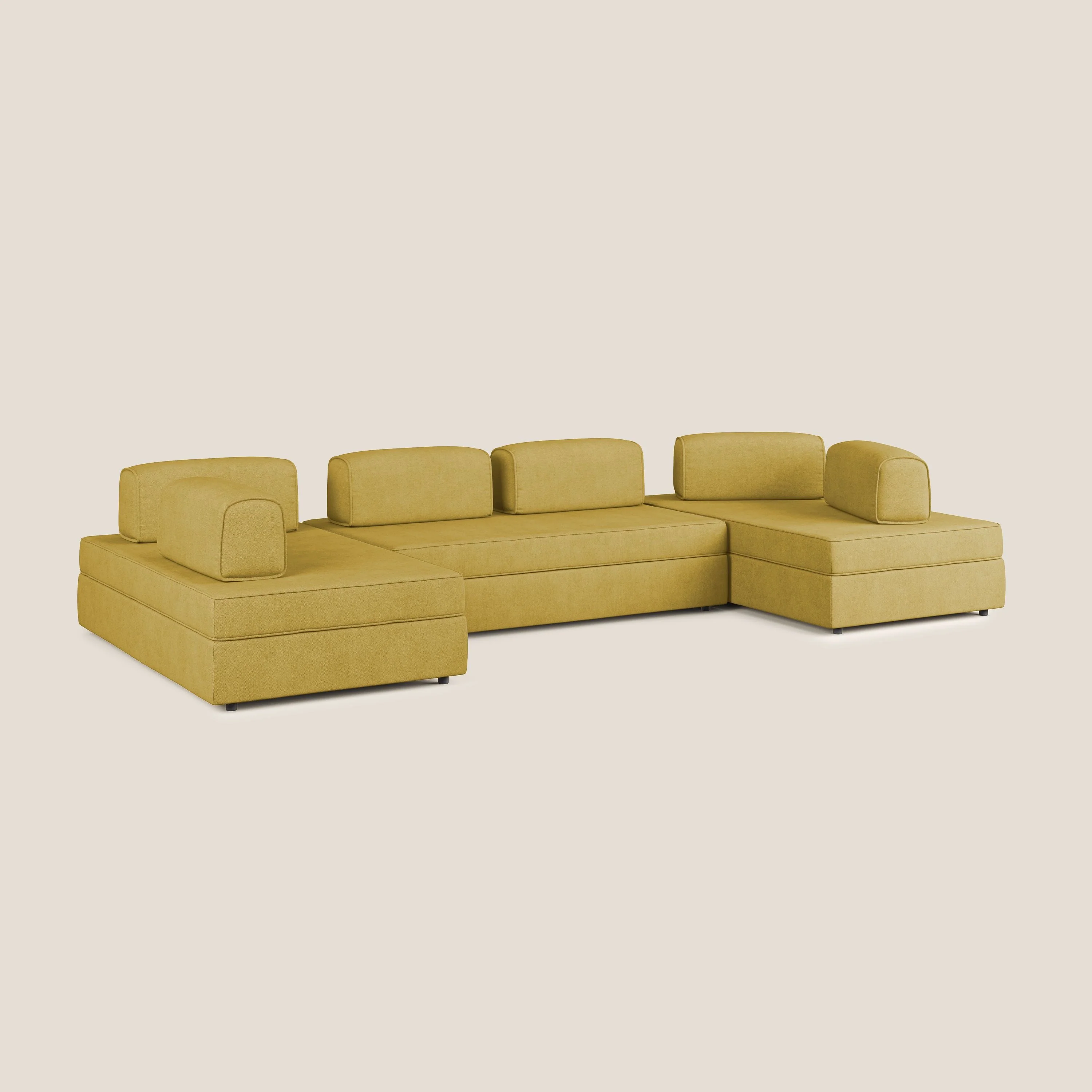 Liberty Canapé panoramique avec pouf extractible et dossiers amovibles en tissu doux imperméable T02 jaune - Image 3