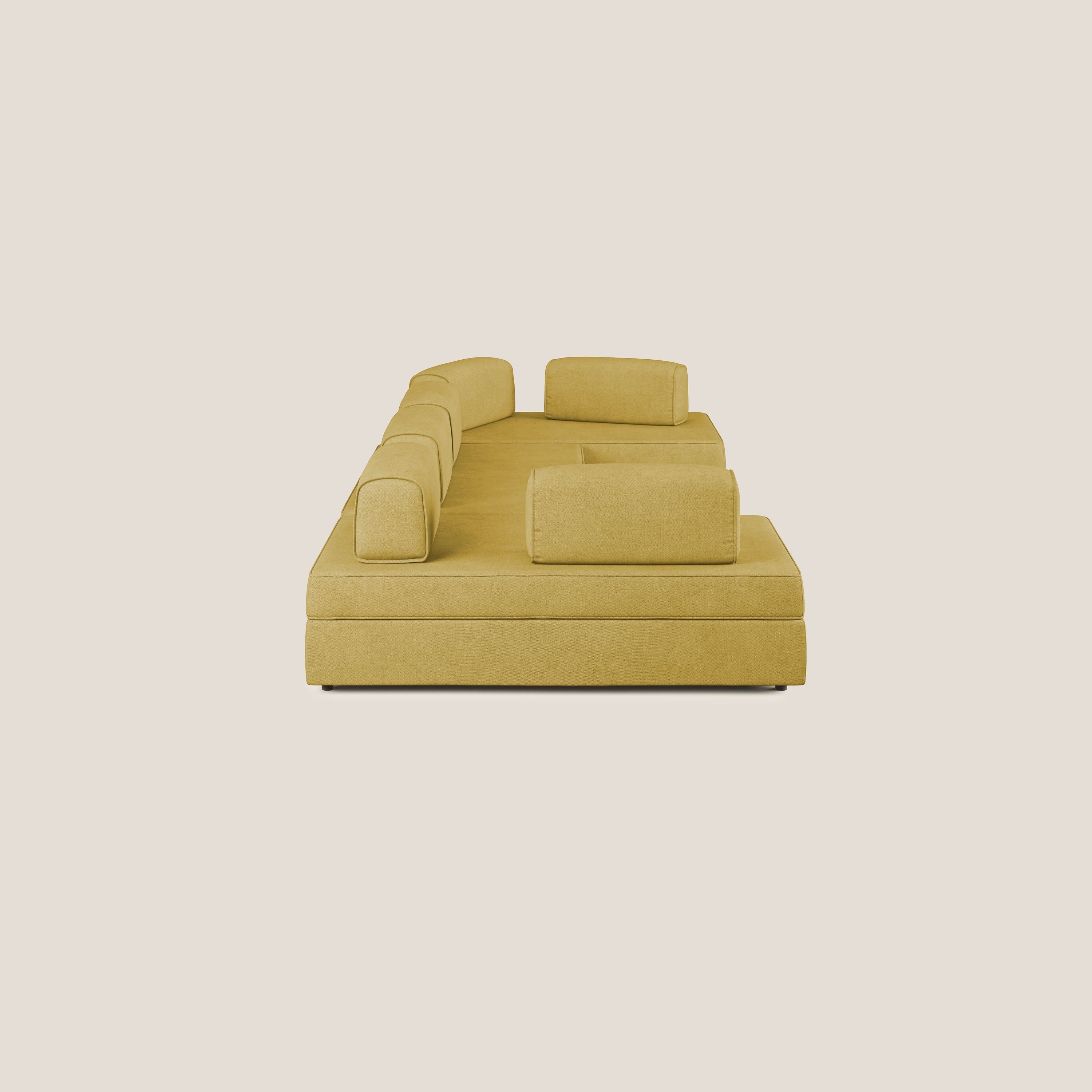 Liberty Canapé panoramique avec pouf extractible et dossiers amovibles en tissu doux imperméable T02 jaune - Image 4