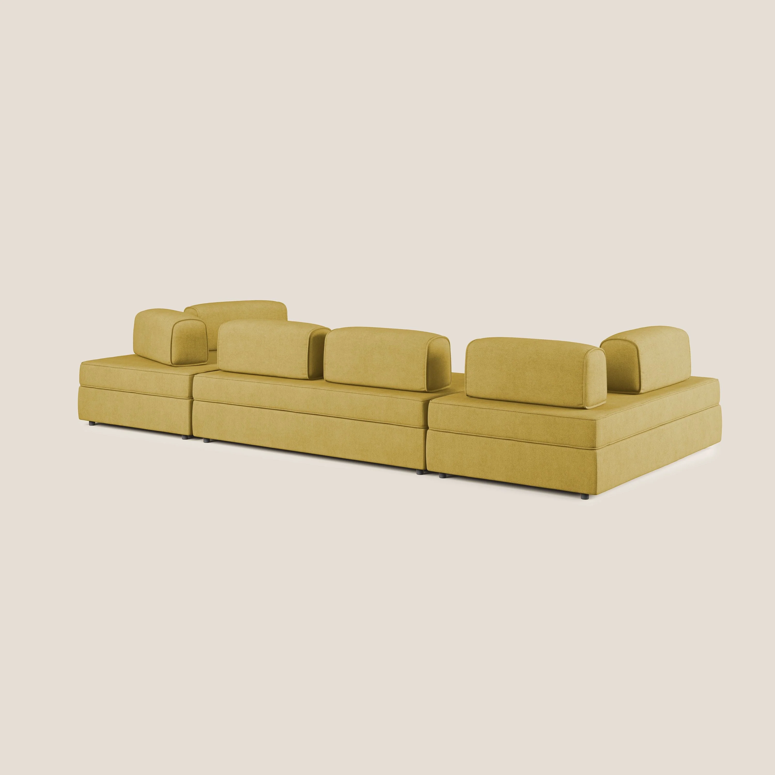 Liberty Canapé panoramique avec pouf extractible et dossiers amovibles en tissu doux imperméable T02 jaune - Image 5