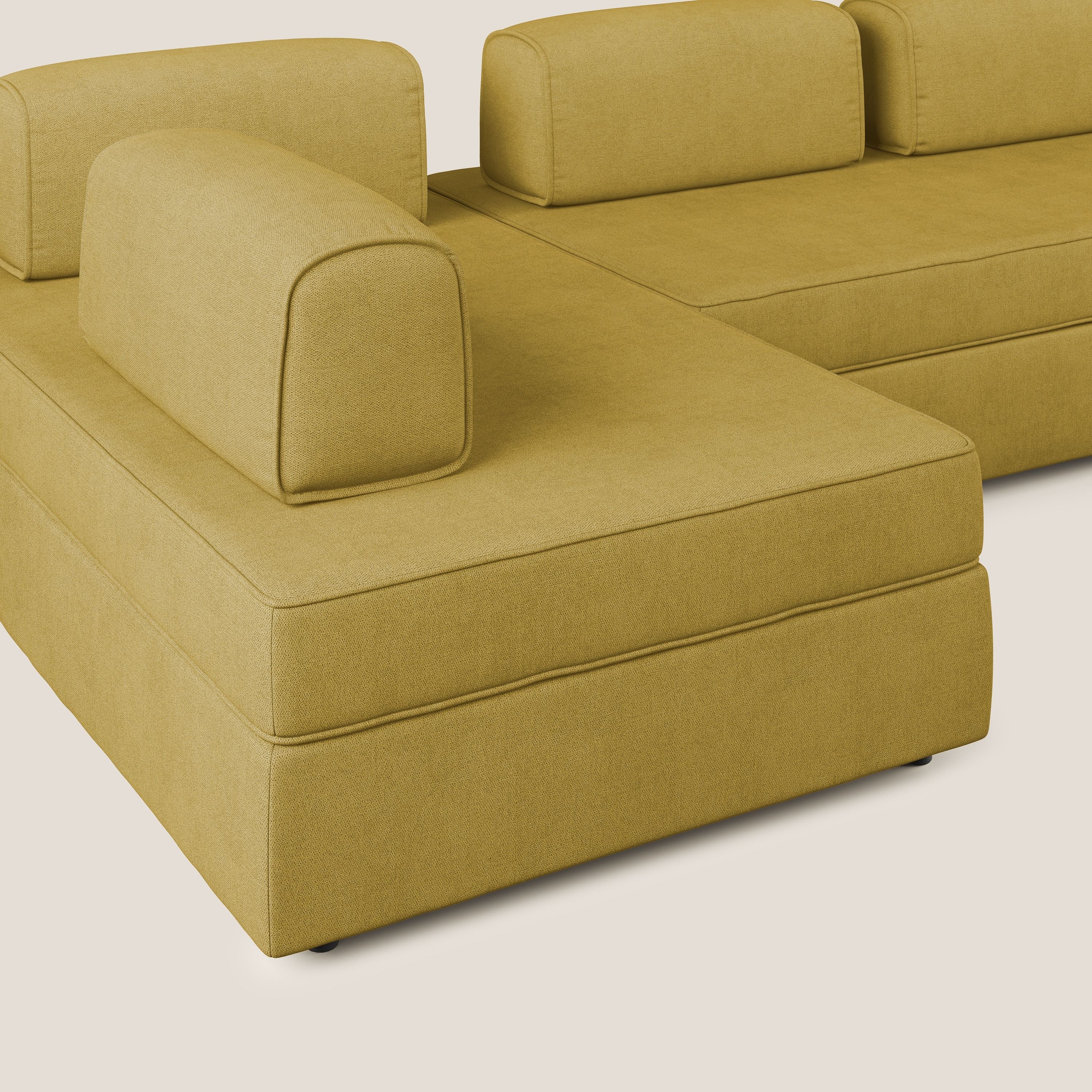 Liberty Canapé panoramique avec pouf extractible et dossiers amovibles en tissu doux imperméable T02 jaune - Image 6