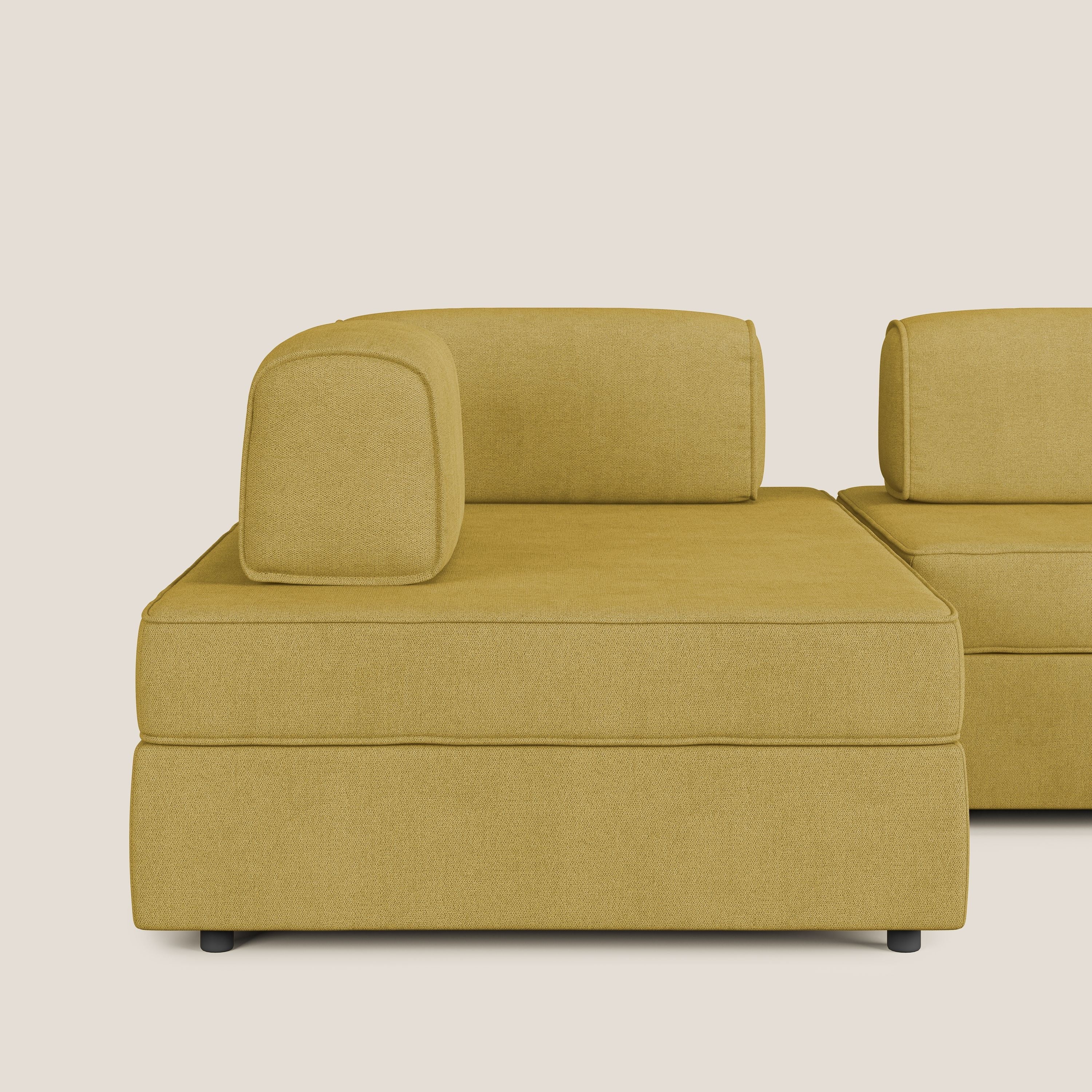 Liberty Canapé panoramique avec pouf extractible et dossiers amovibles en tissu doux imperméable T02 jaune - Image 8