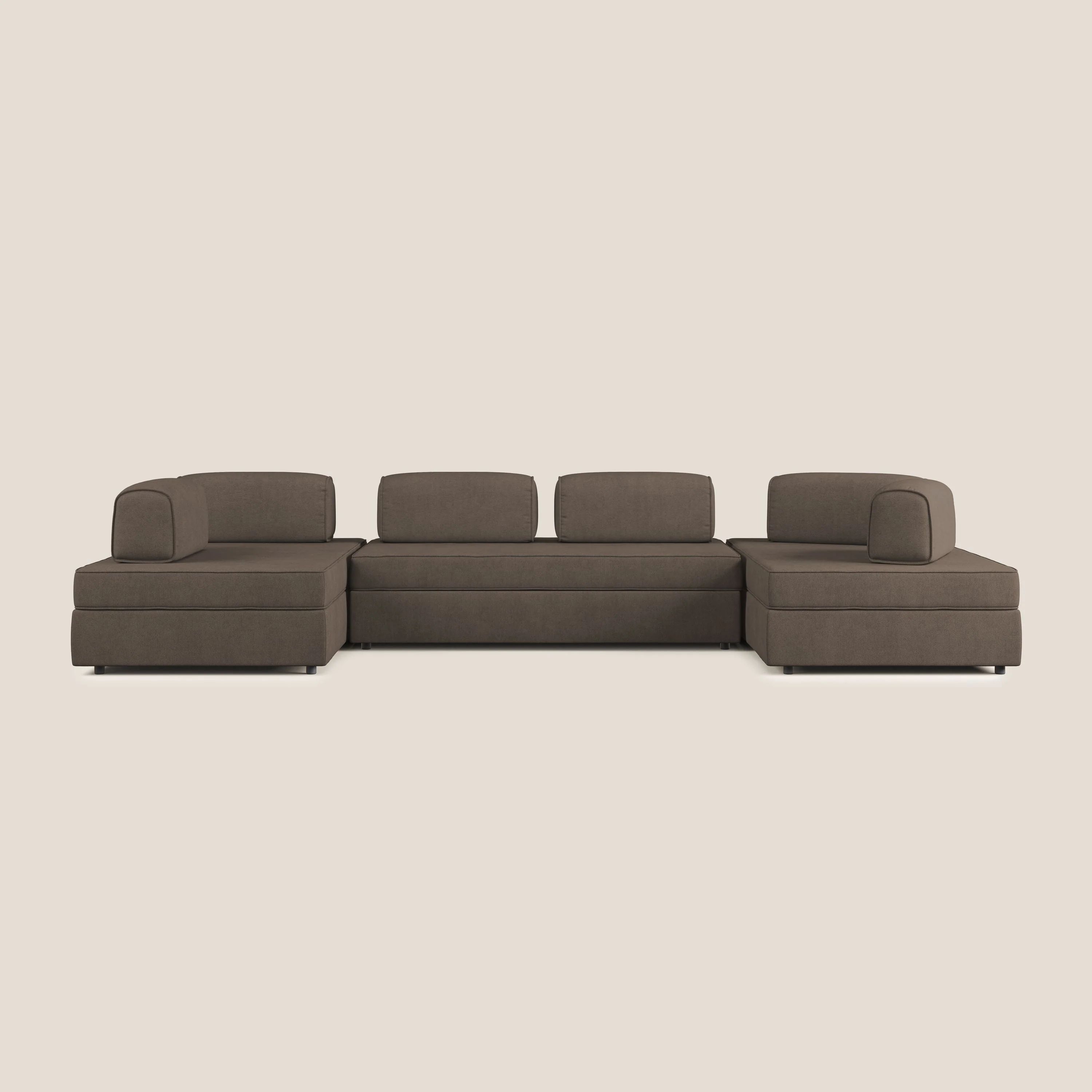 Liberty Canapé panoramique avec pouf extractible et dossiers amovibles en tissu doux imperméable T02 marron