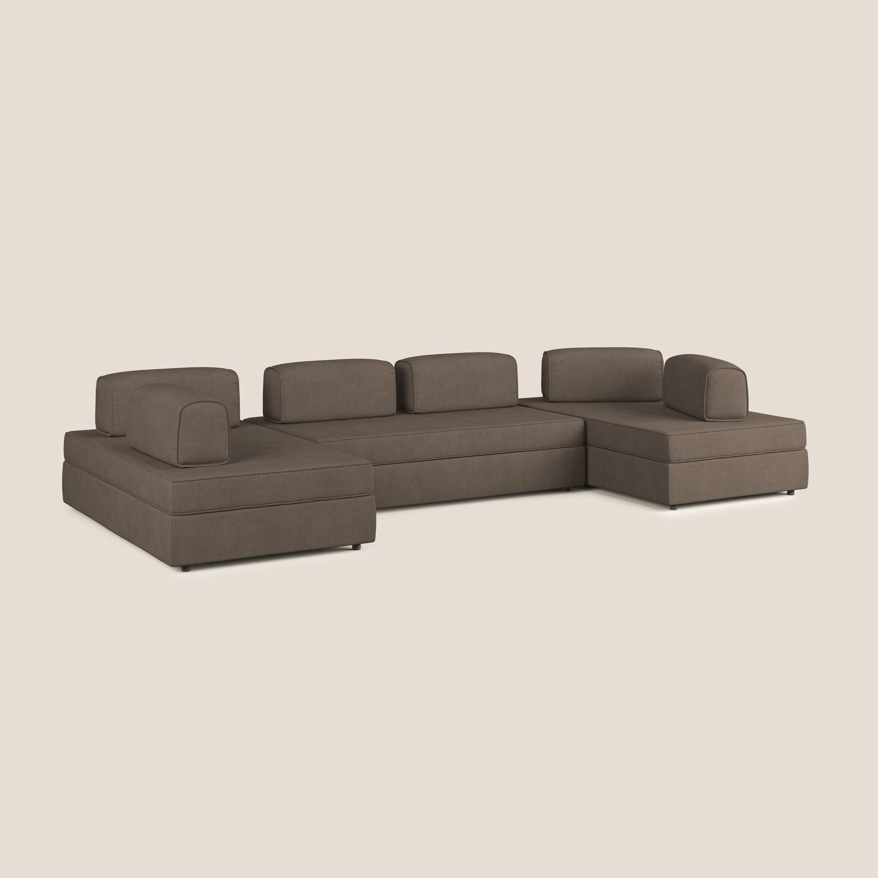 Liberty Canapé panoramique avec pouf extractible et dossiers amovibles en tissu doux imperméable T02 marron - Image 3