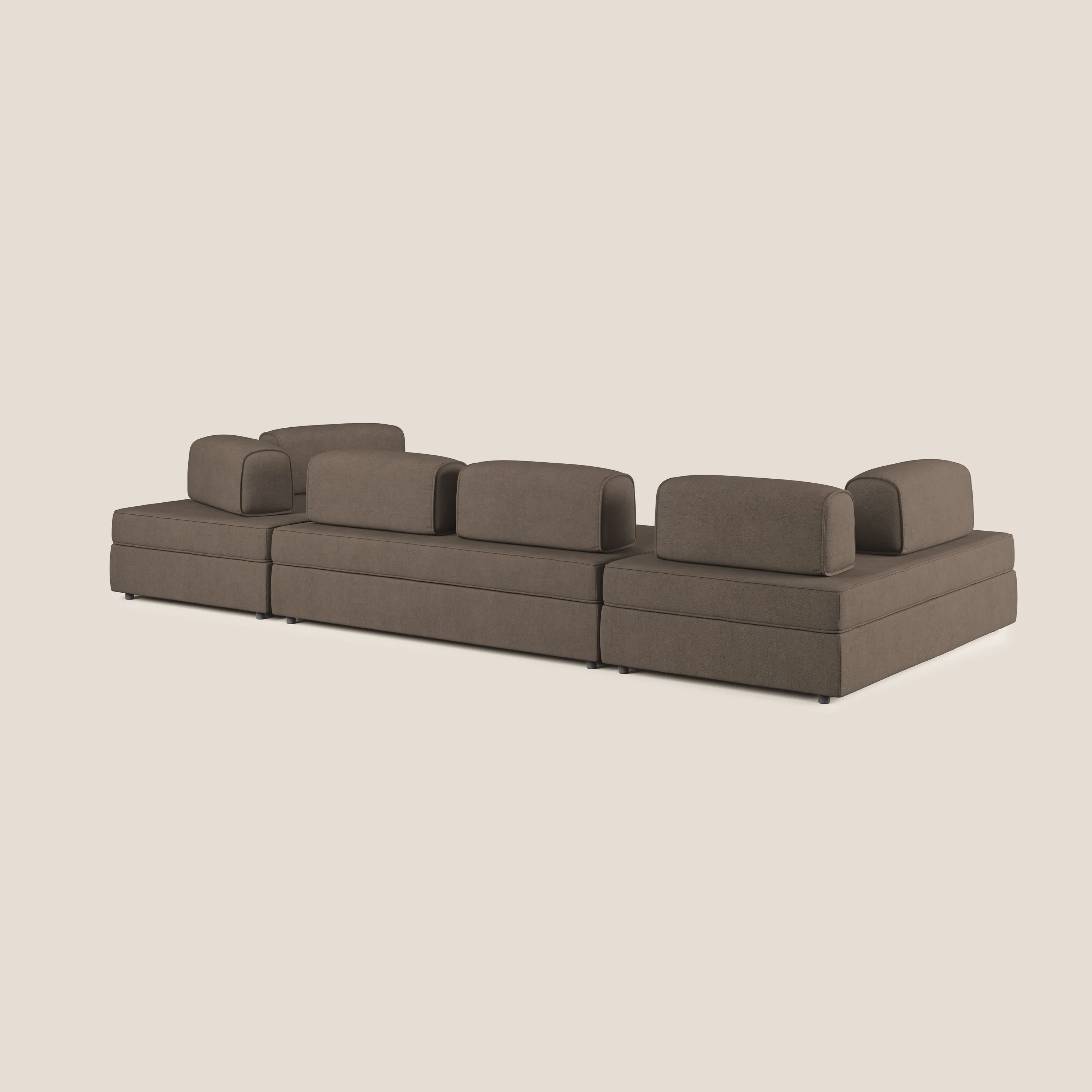 Liberty Canapé panoramique avec pouf extractible et dossiers amovibles en tissu doux imperméable T02 marron - Image 5