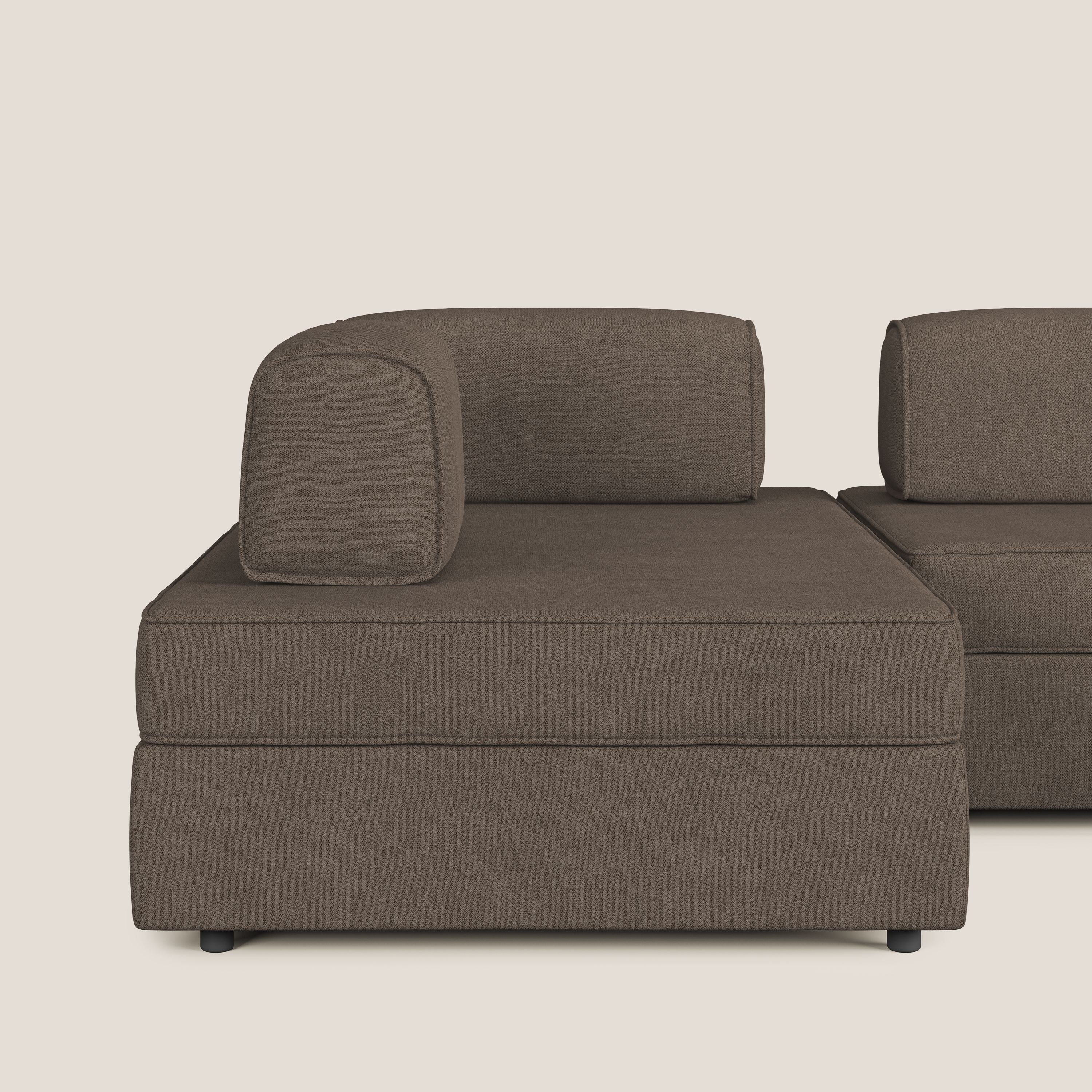 Liberty Canapé panoramique avec pouf extractible et dossiers amovibles en tissu doux imperméable T02 marron - Image 8