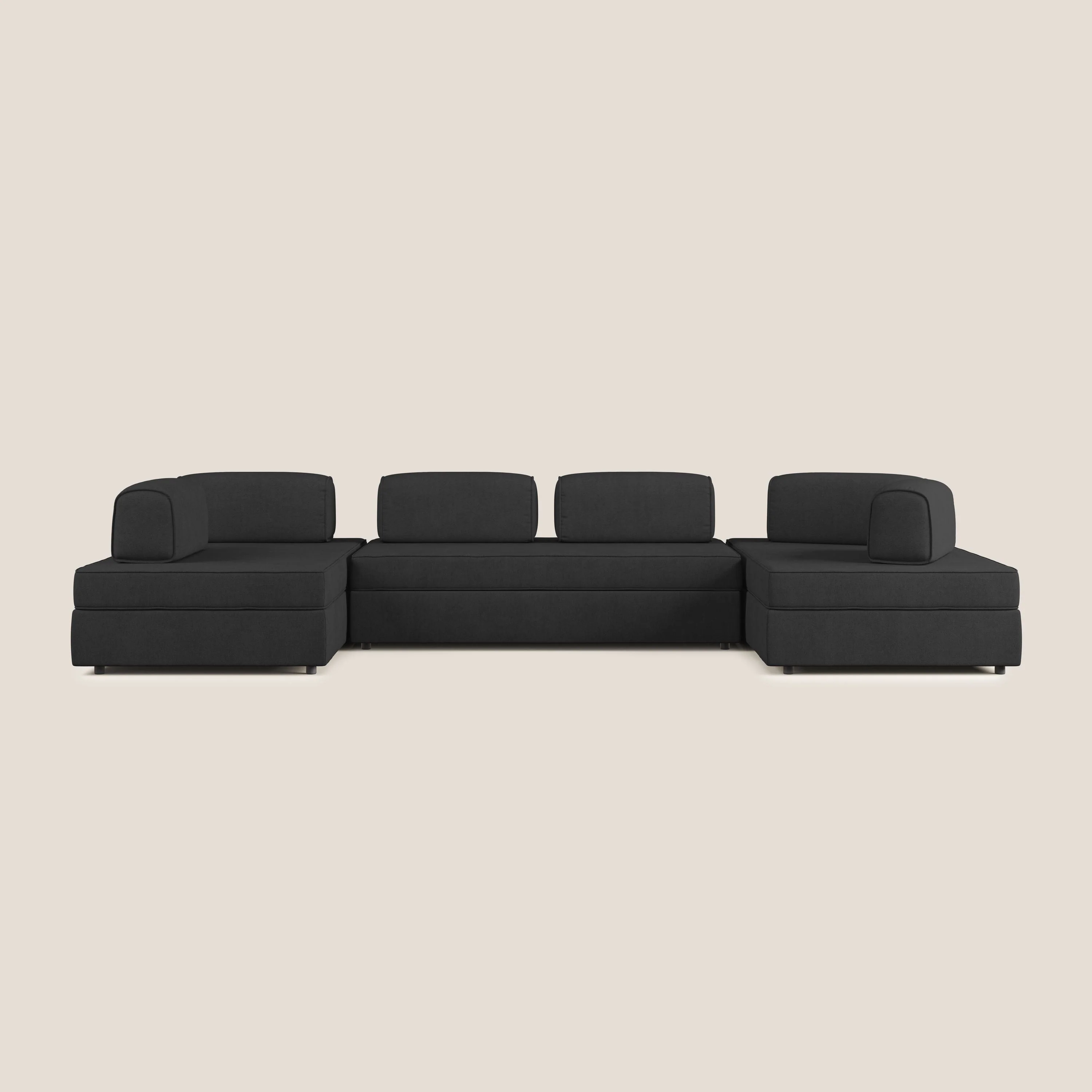 Liberty Canapé panoramique avec pouf extractible et dossiers amovibles en tissu doux imperméable T02 noir