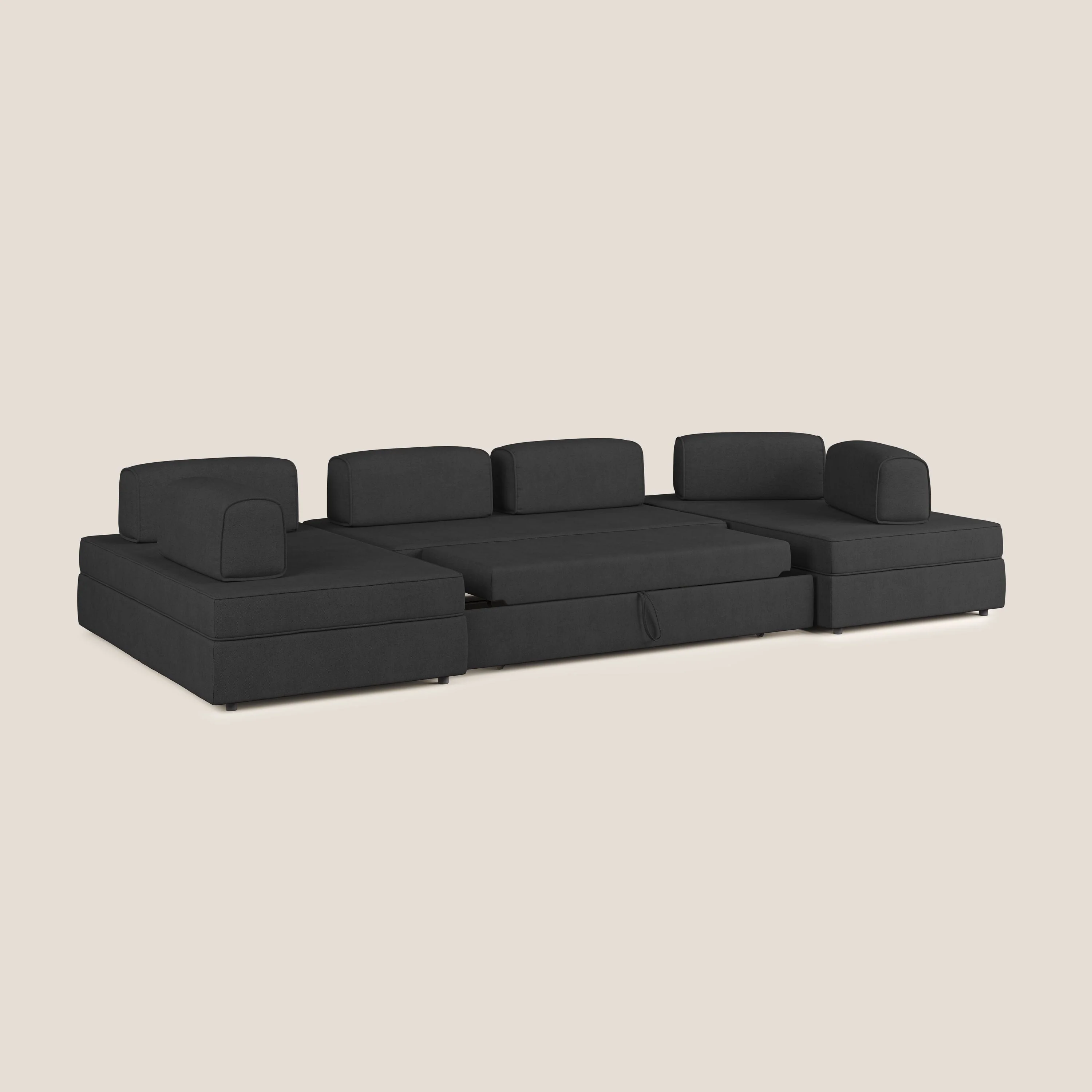 Liberty Canapé panoramique avec pouf extractible et dossiers amovibles en tissu doux imperméable T02 noir - Image 2