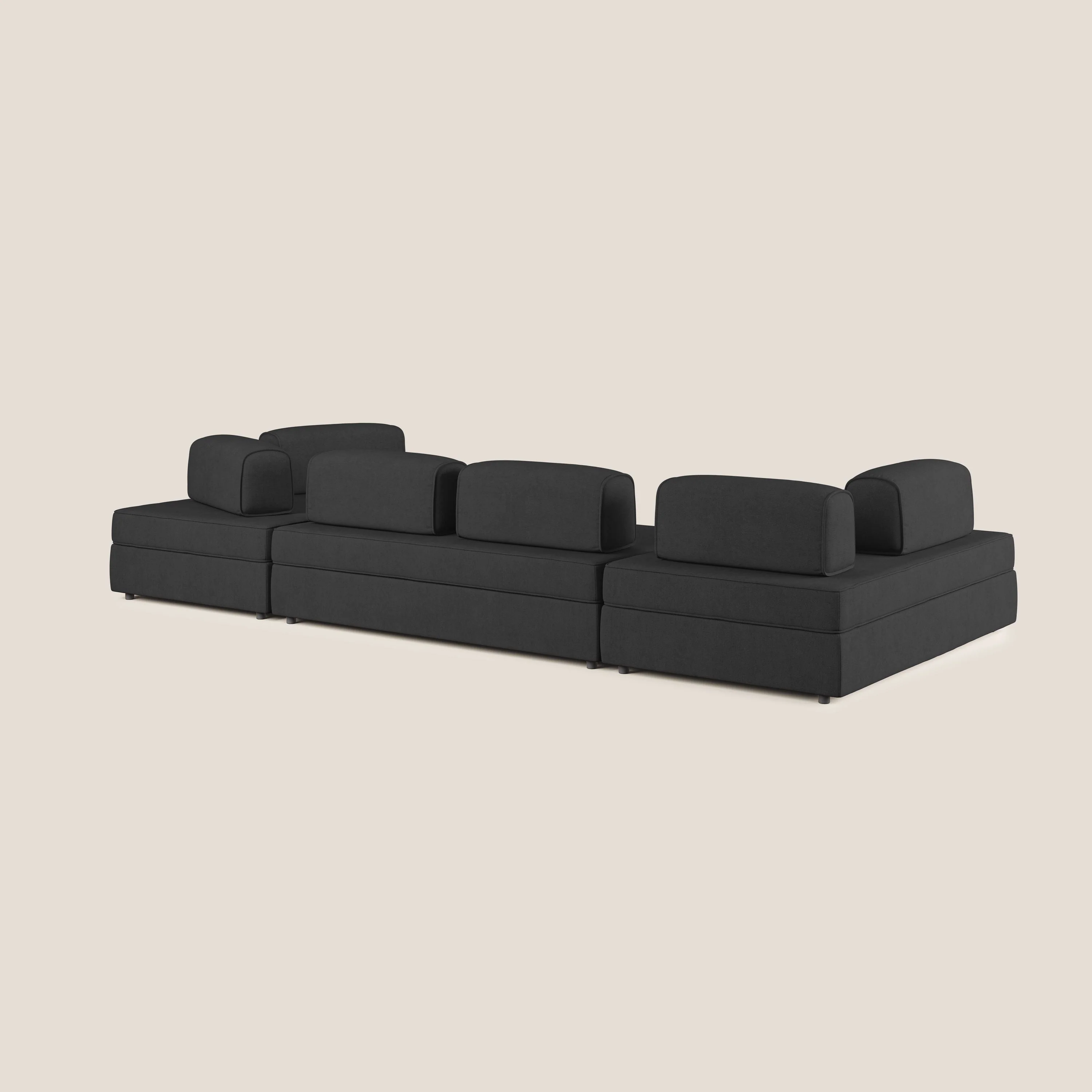 Liberty Canapé panoramique avec pouf extractible et dossiers amovibles en tissu doux imperméable T02 noir - Image 5