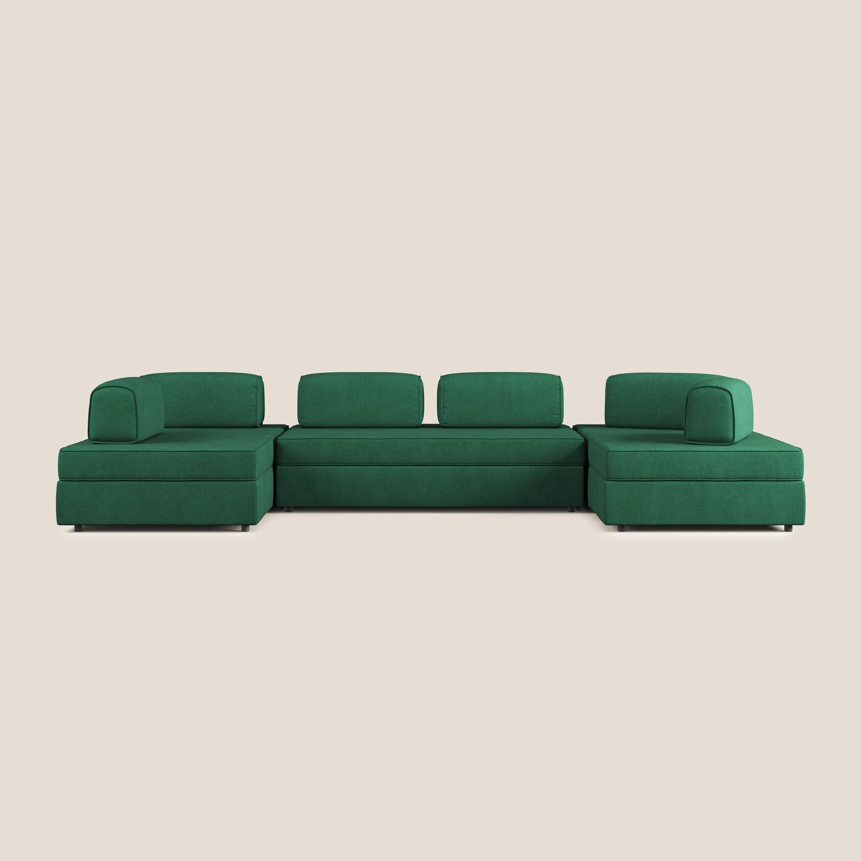 Liberty Canapé panoramique avec pouf extractible et dossiers amovibles en tissu doux imperméable T02 vert