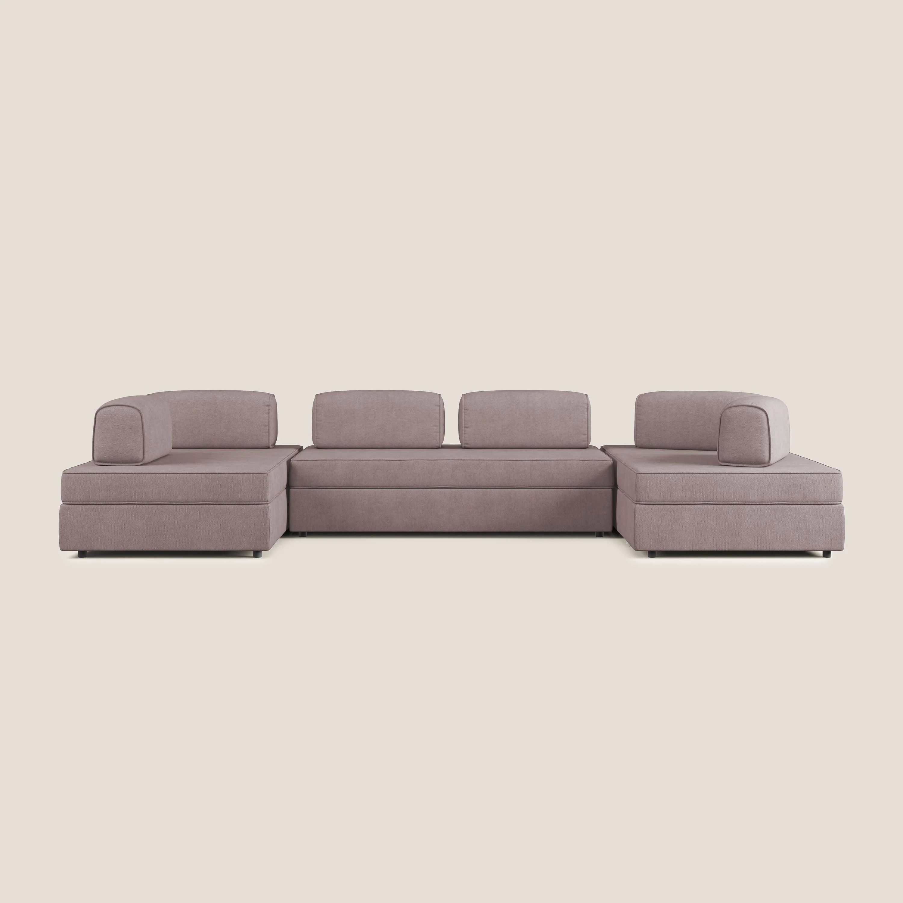 Liberty Canapé panoramique avec pouf extractible et dossiers amovibles en tissu doux imperméable T02 rose