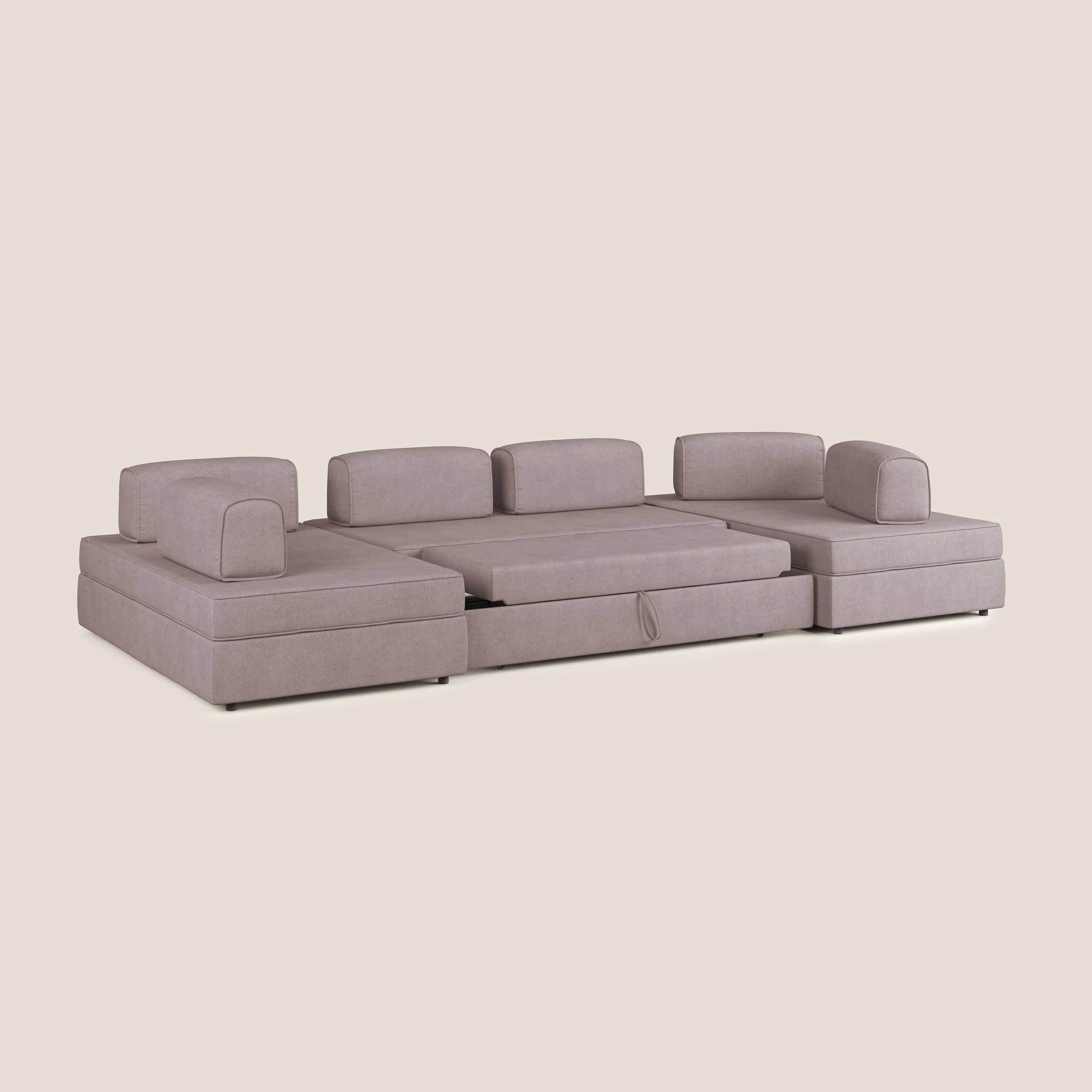Liberty Canapé panoramique avec pouf extractible et dossiers amovibles en tissu doux imperméable T02 rose - Image 2