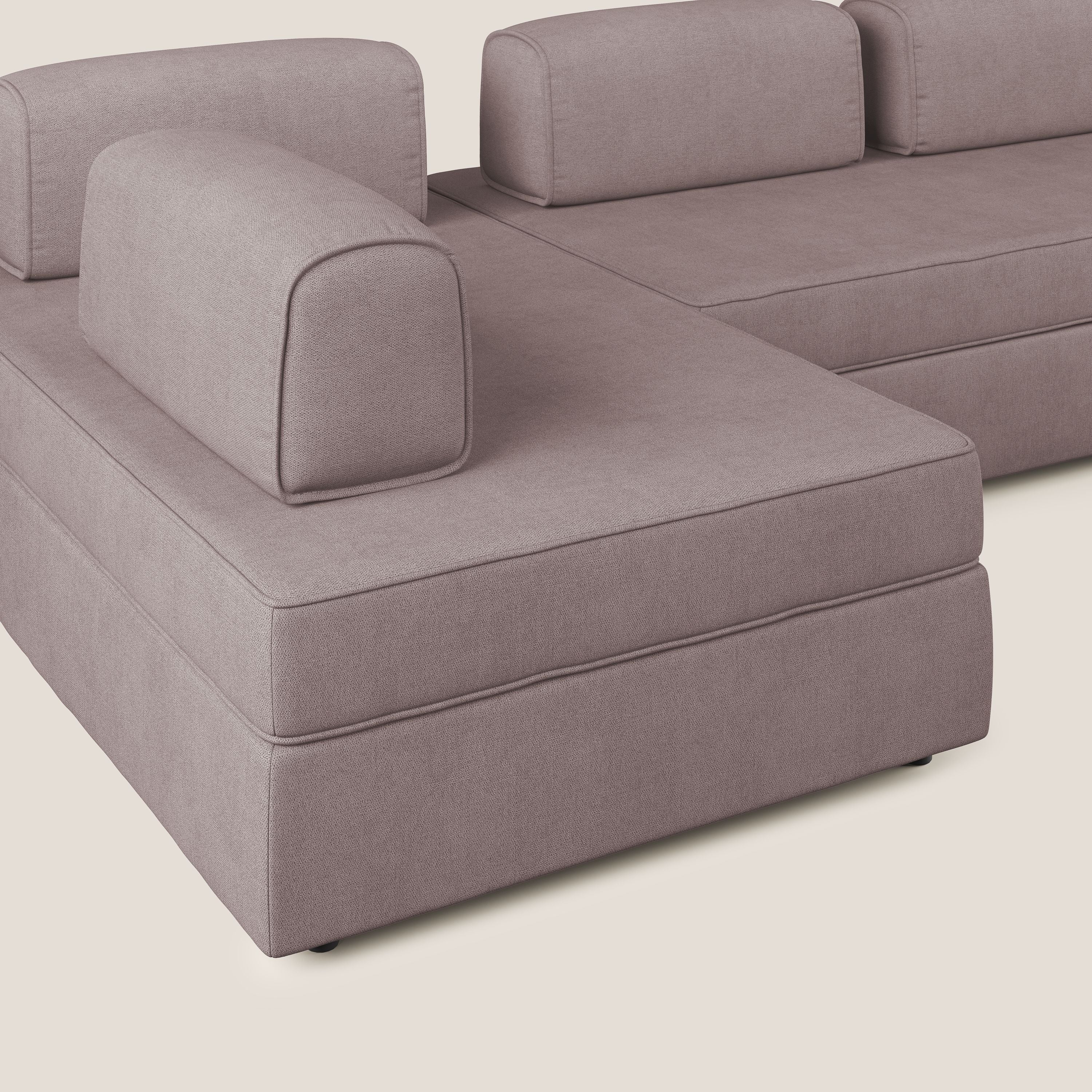 Liberty Canapé panoramique avec pouf extractible et dossiers amovibles en tissu doux imperméable T02 rose - Image 6