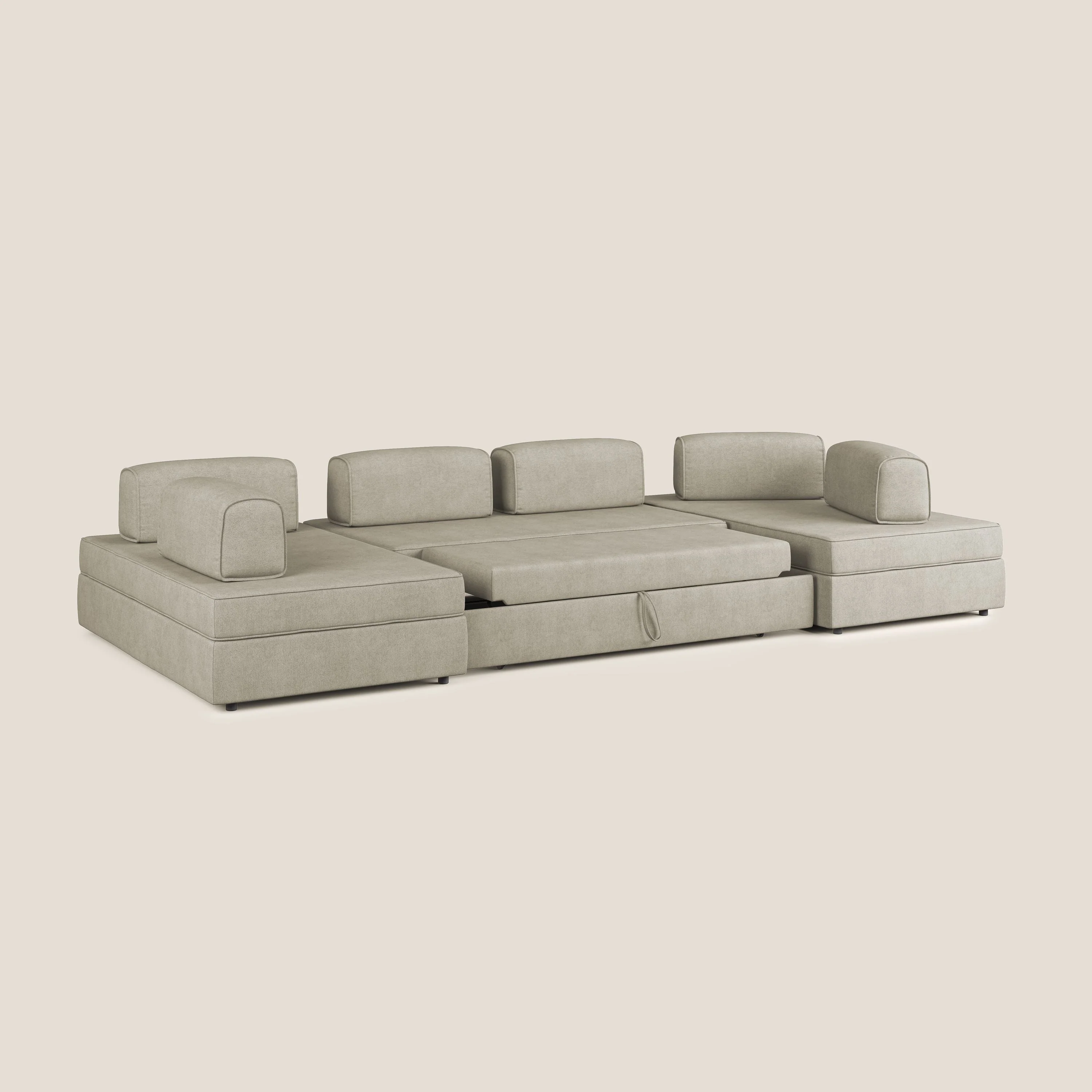 Liberty Canapé panoramique avec pouf extractible et dossiers amovibles en tissu doux imperméable T02 crème - Image 2