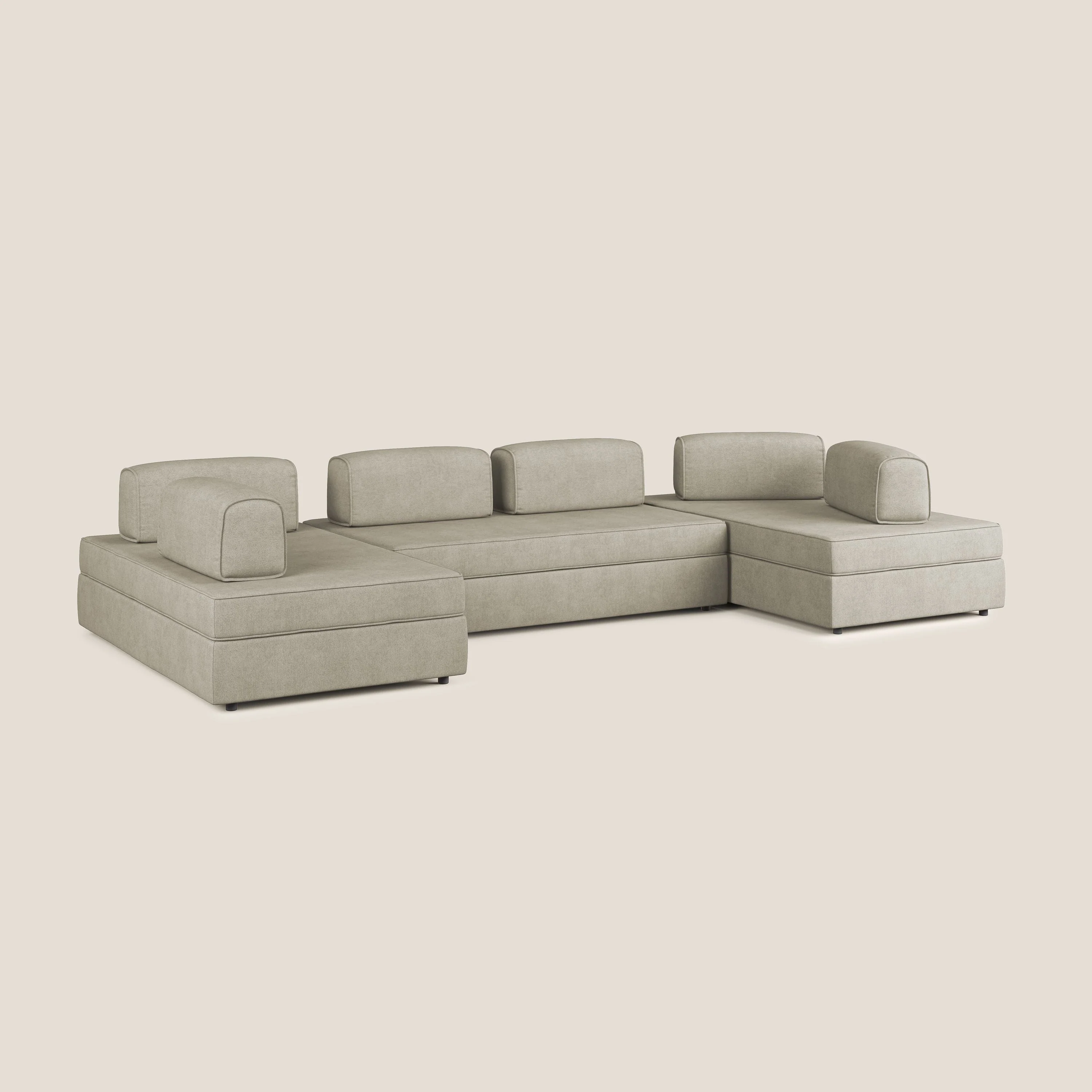 Liberty Canapé panoramique avec pouf extractible et dossiers amovibles en tissu doux imperméable T02 crème - Image 3