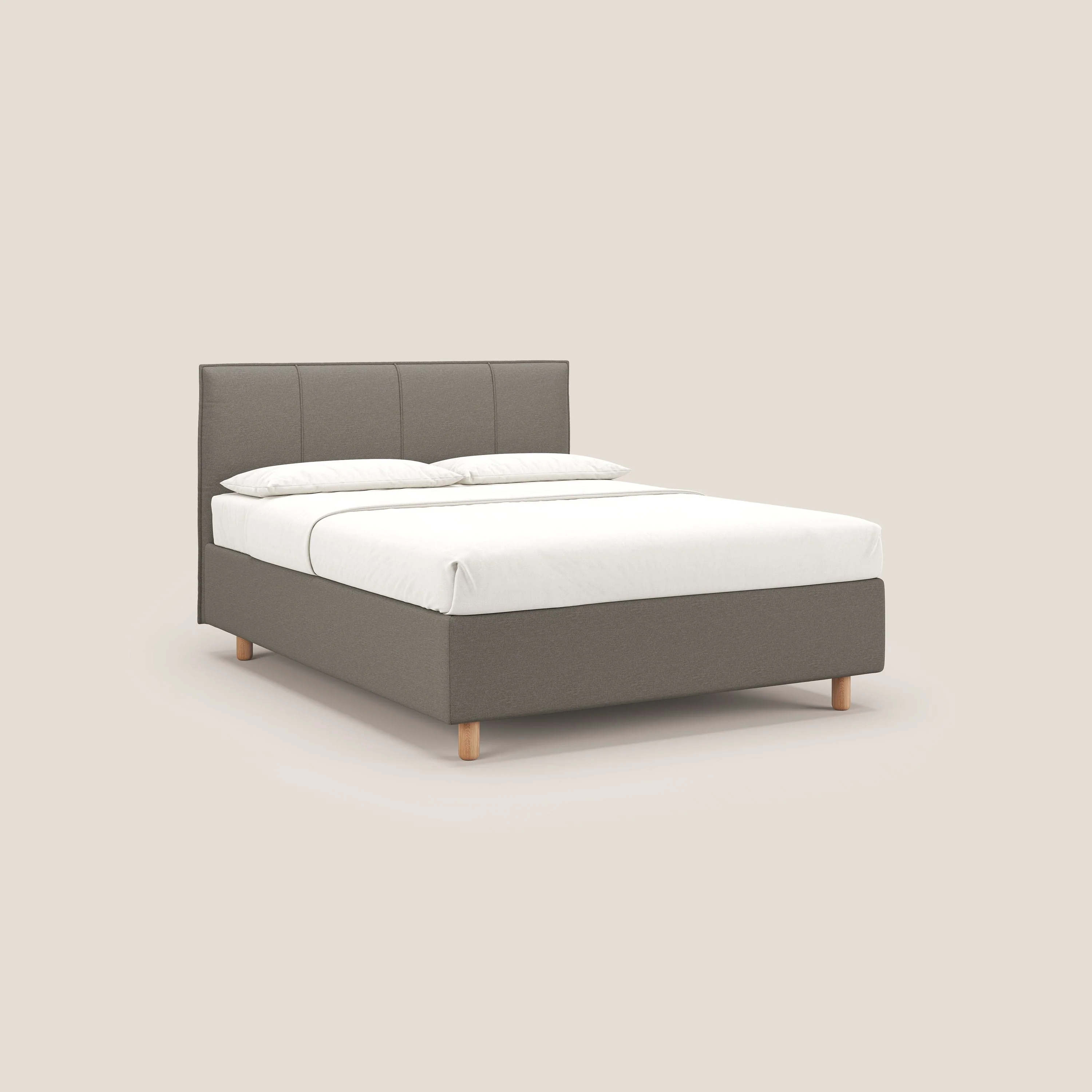 Lothar Lit avec maxi coffre aux dimensions réduites en tissu imperméable T13 Taupe tortora