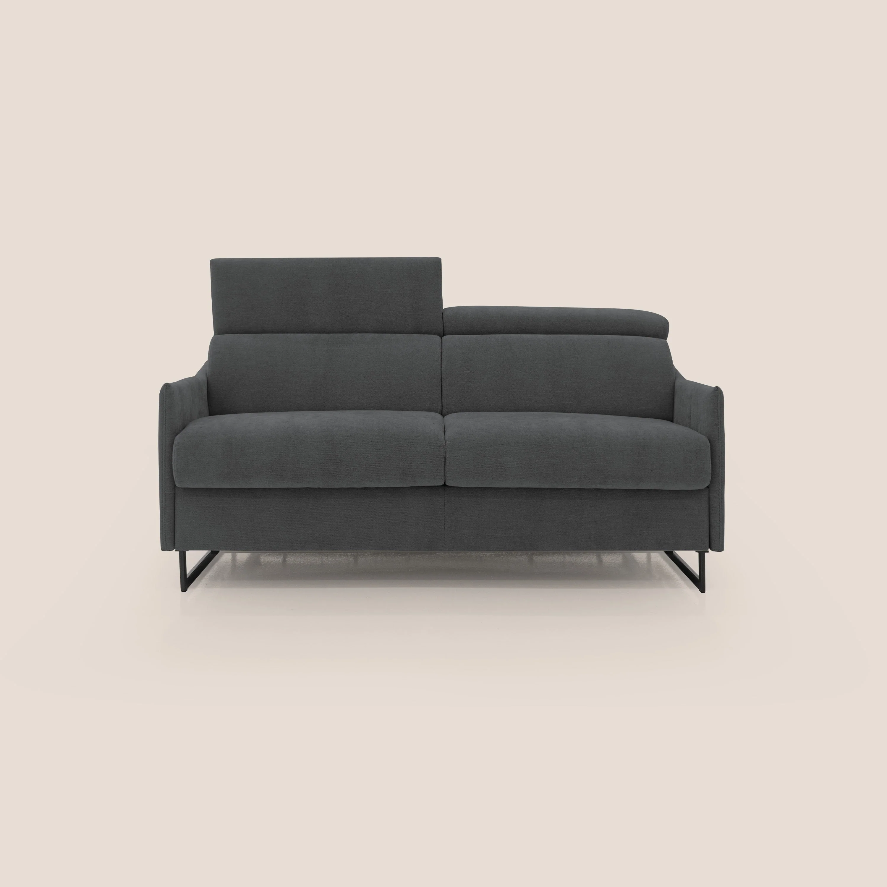 Loto canapé convertible compact avec matelas H 18cm et pieds hauts en tissu imperméable T14 anthracite