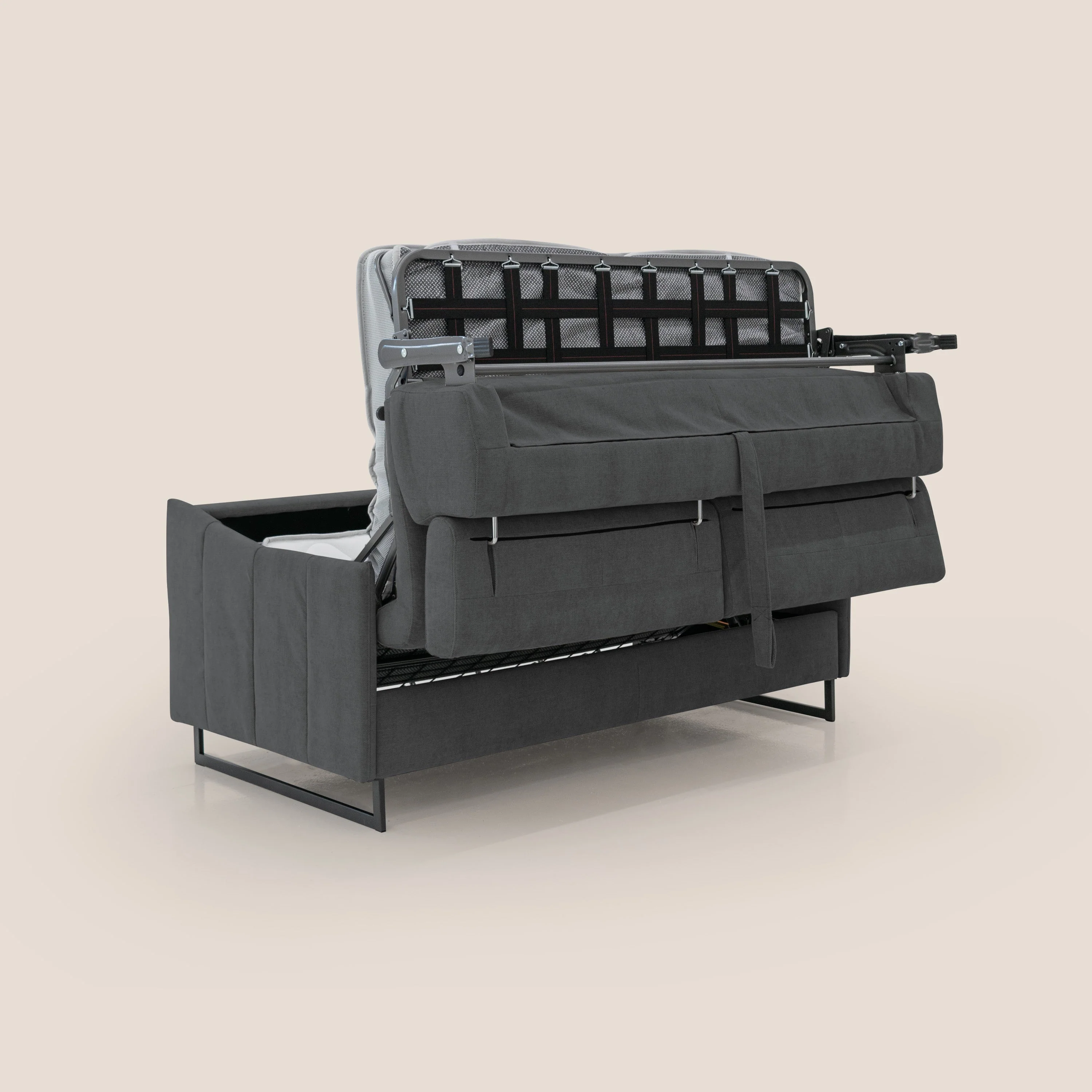 Loto canapé convertible compact avec matelas H 18cm et pieds hauts en tissu imperméable T14 anthracite - Image 5