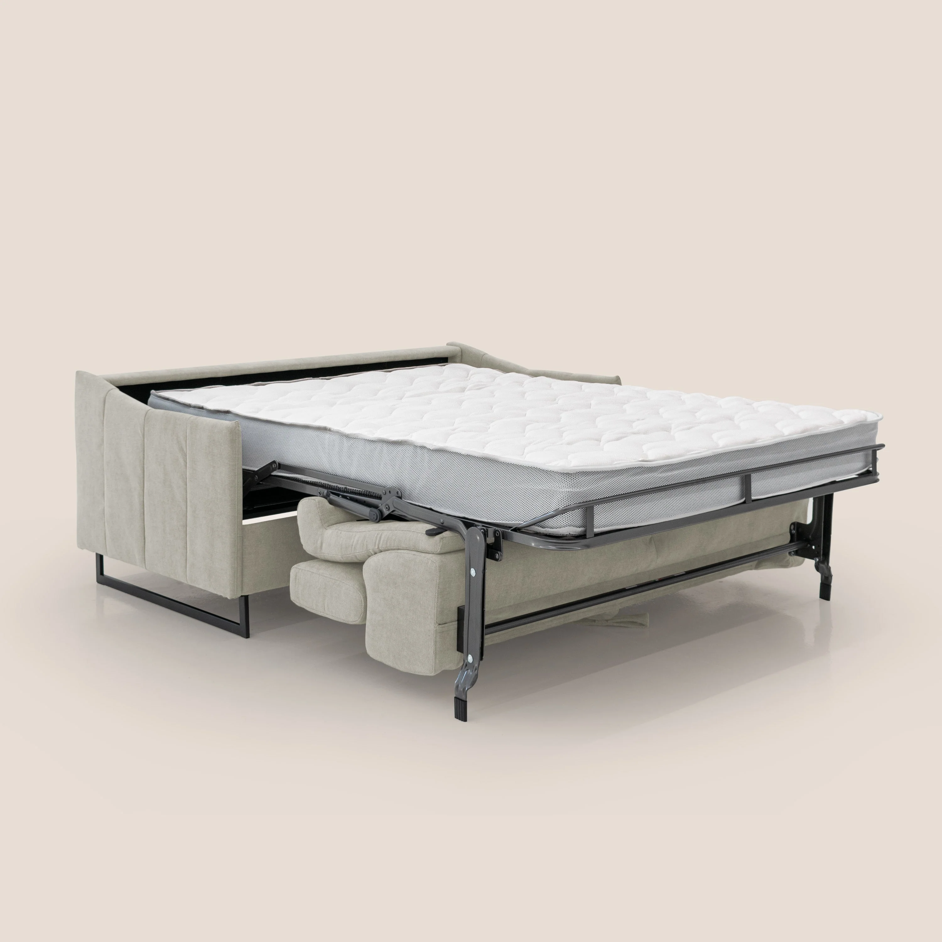 Loto canapé convertible compact avec matelas H 18cm et pieds hauts en tissu imperméable T14 crème - Image 2