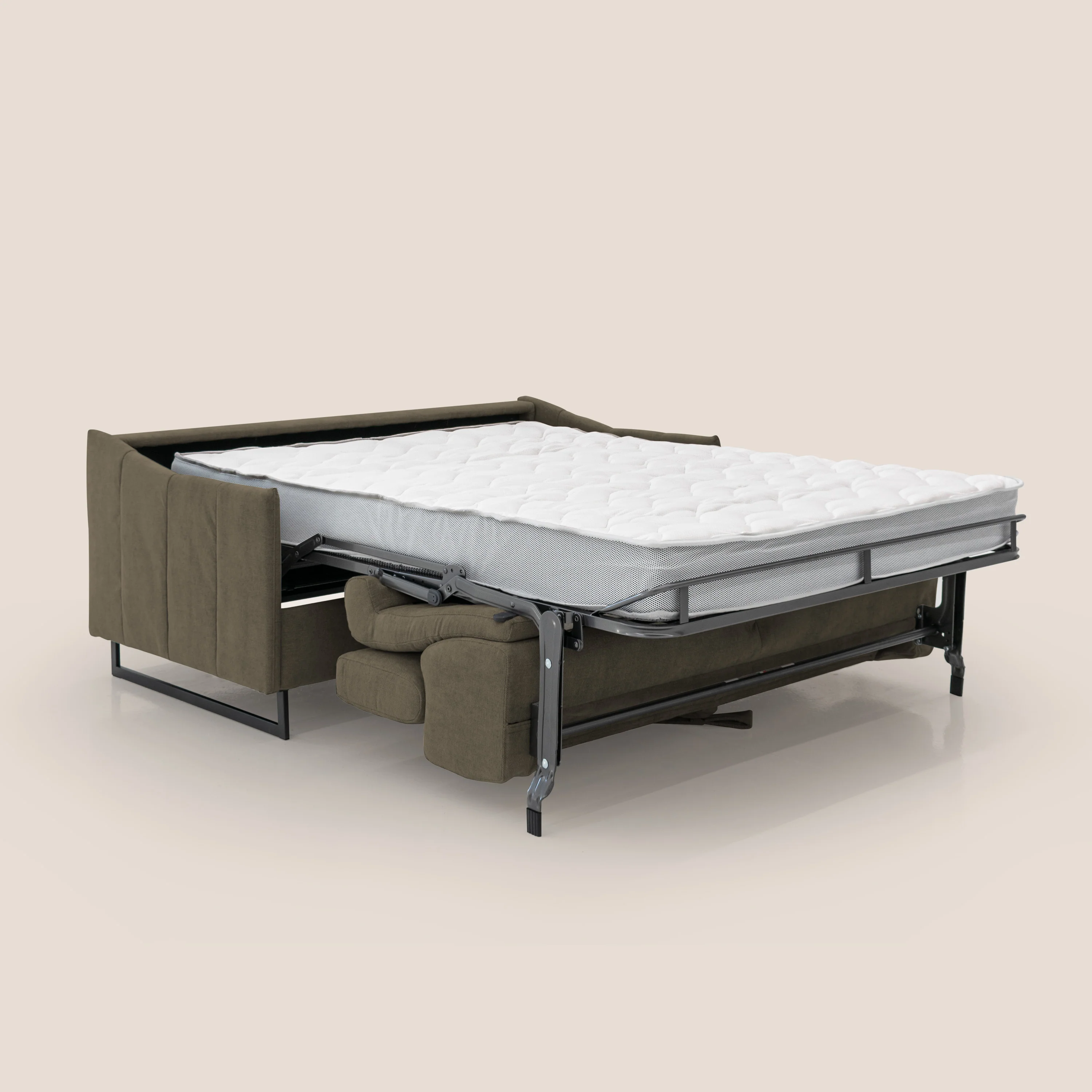 Loto canapé convertible compact avec matelas H 18cm et pieds hauts en tissu imperméable T14 marron - Image 2