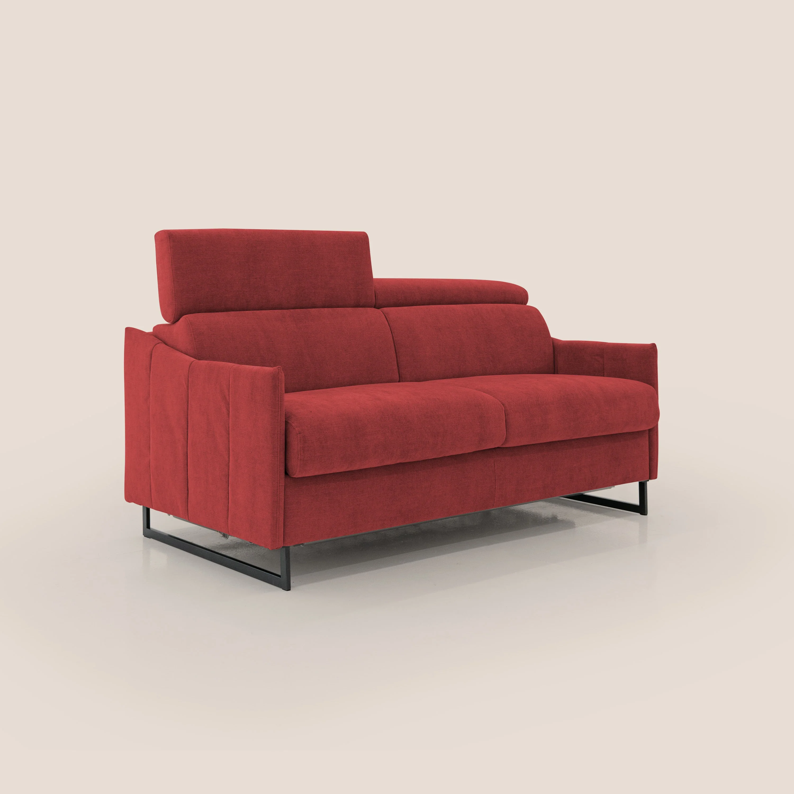 Loto canapé convertible compact avec matelas H 18cm et pieds hauts en tissu imperméable T14 rouge - Image 3
