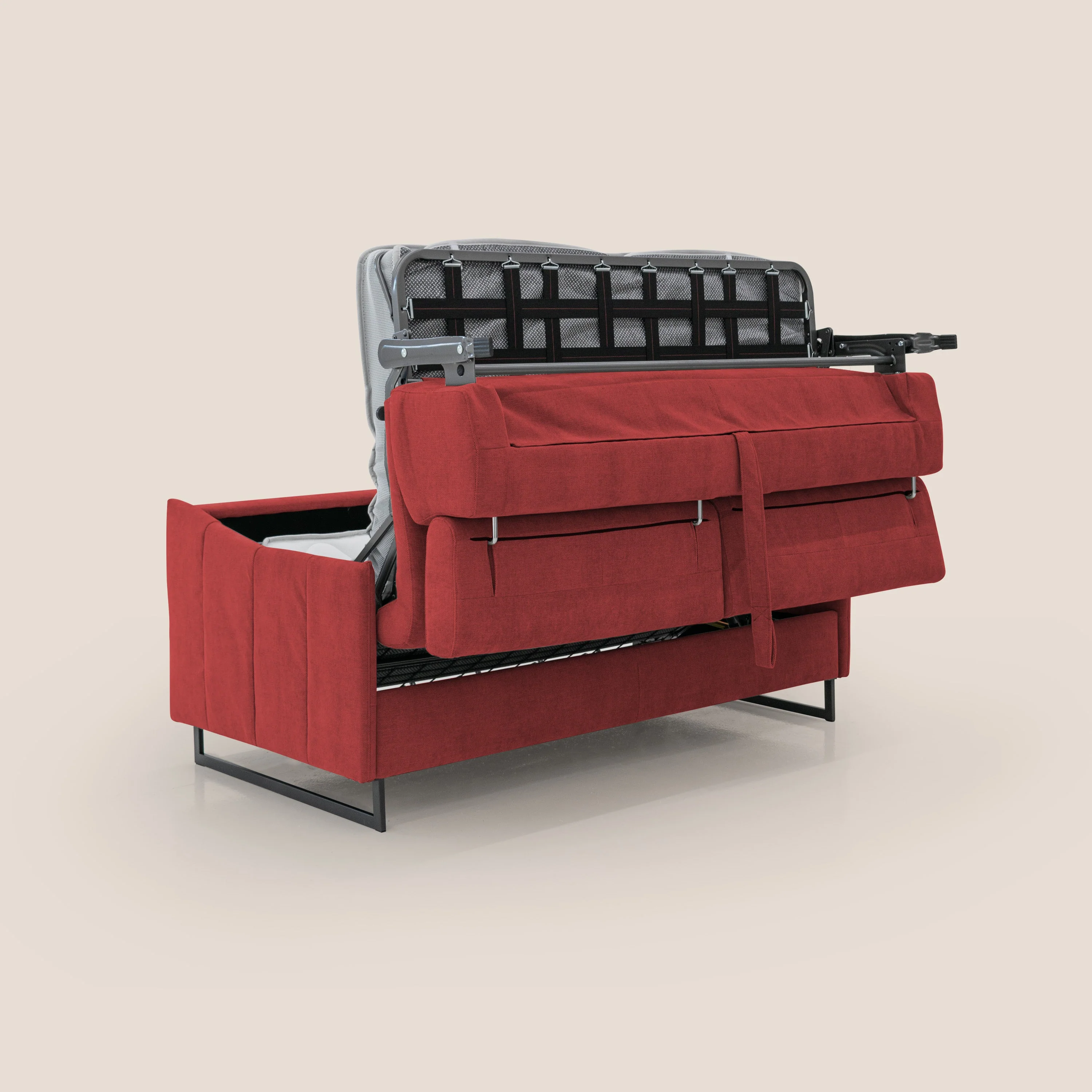 Loto canapé convertible compact avec matelas H 18cm et pieds hauts en tissu imperméable T14 rouge - Image 5