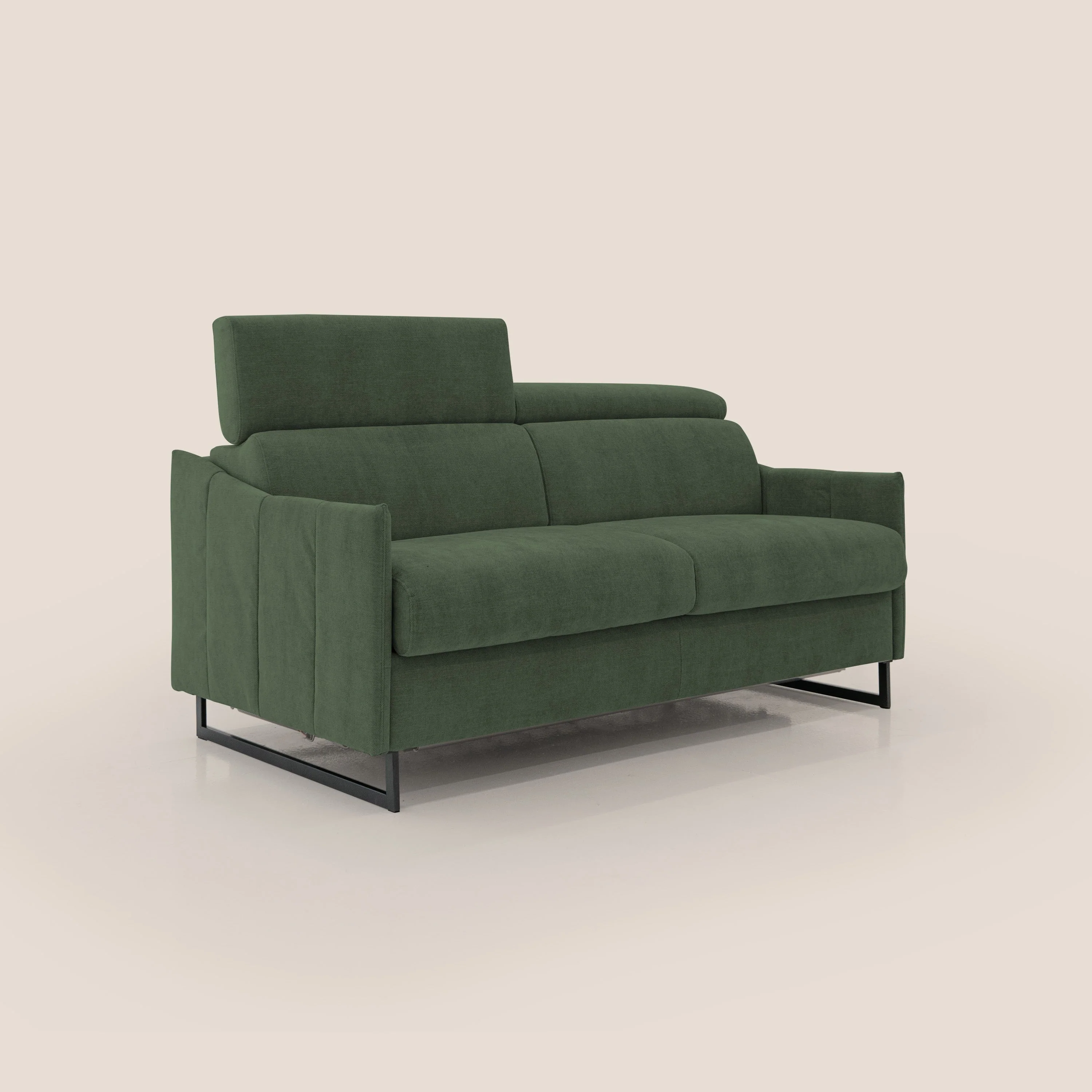 Loto canapé convertible compact avec matelas H 18cm et pieds hauts en tissu imperméable T14 vert - Image 3