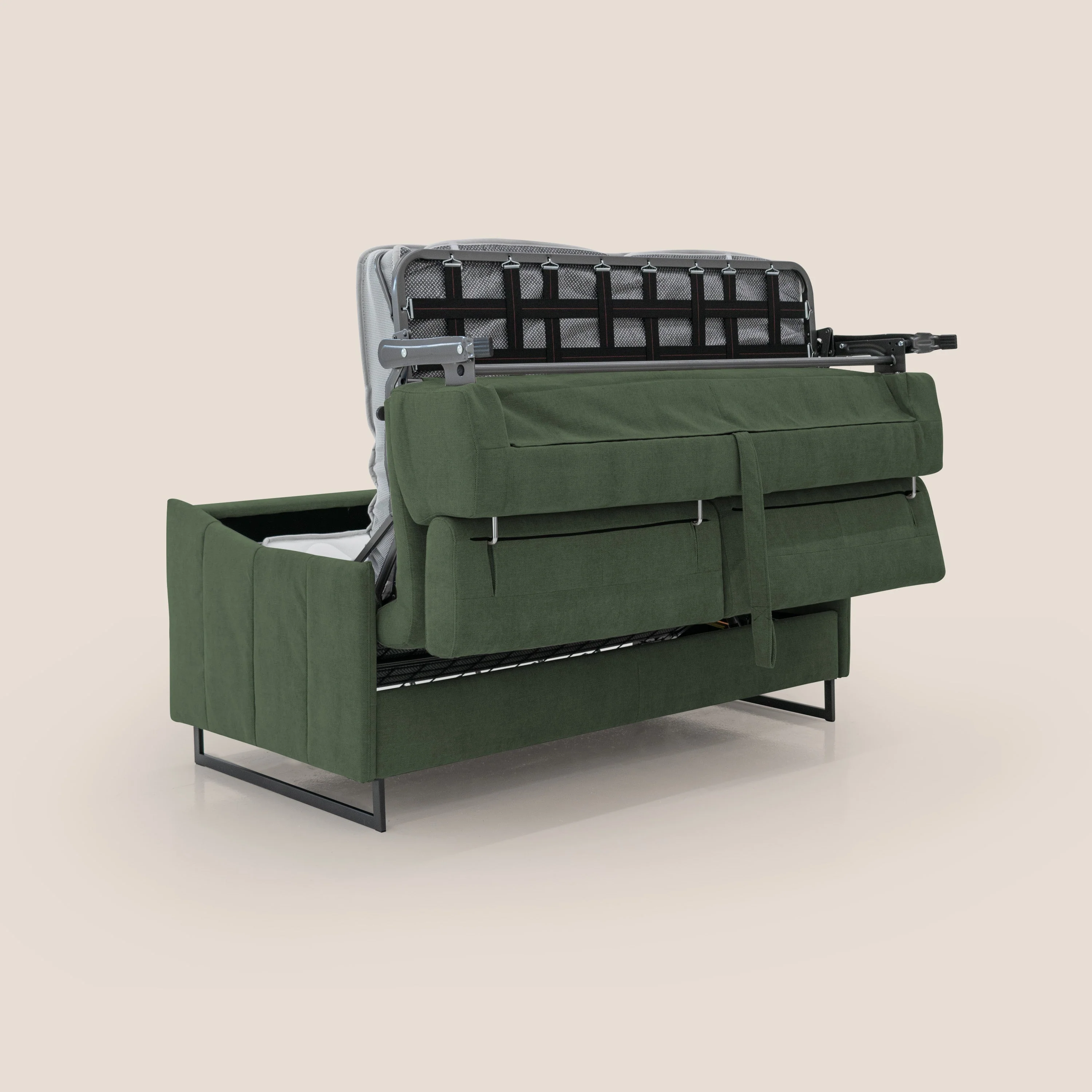 Loto canapé convertible compact avec matelas H 18cm et pieds hauts en tissu imperméable T14 vert - Image 5