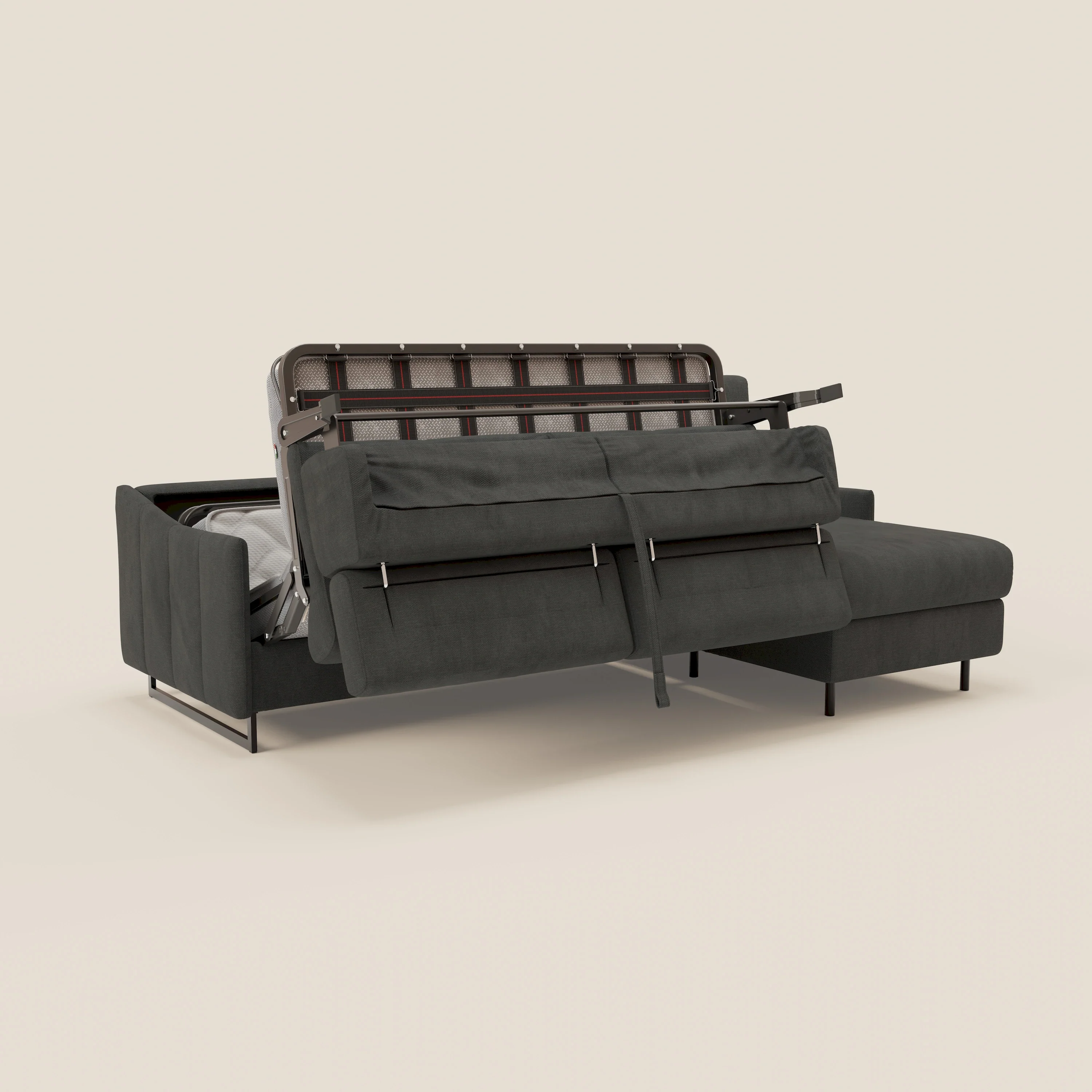 Loto Canapé d'angle convertible avec chaise longue coffre, têtières et matelas H 18 cm en tissu doux imperméable T14 anthracite - Image 10