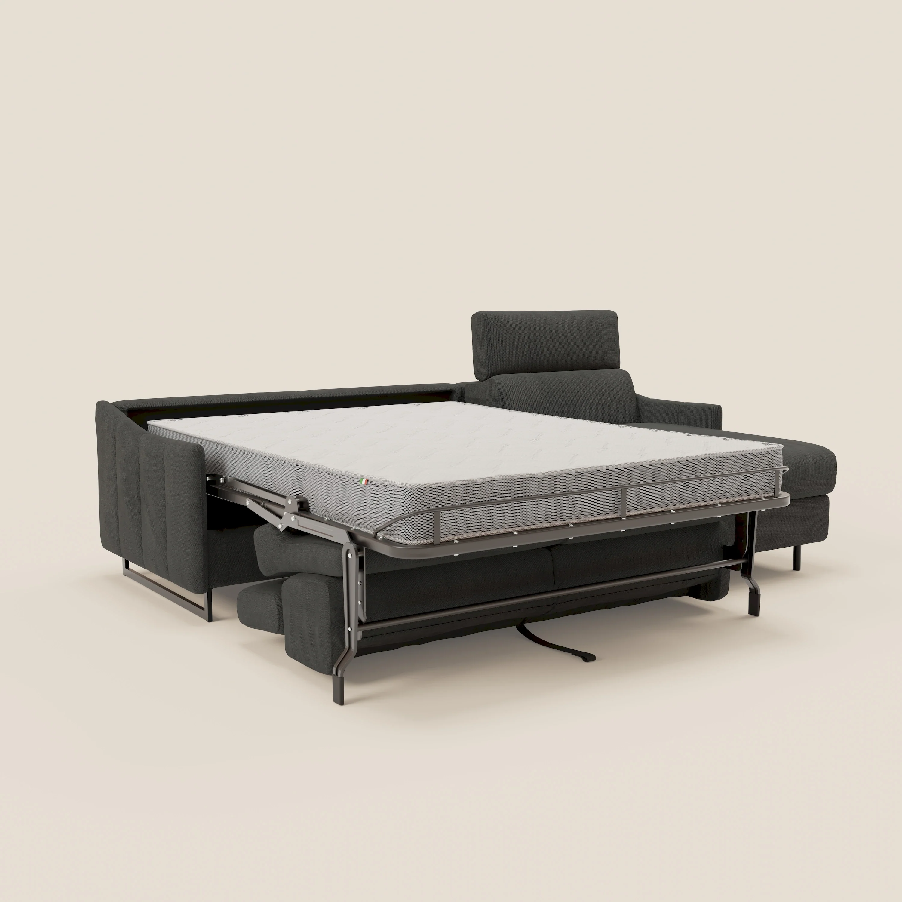 Loto Canapé d'angle convertible avec chaise longue coffre, têtières et matelas H 18 cm en tissu doux imperméable T14 anthracite - Image 11