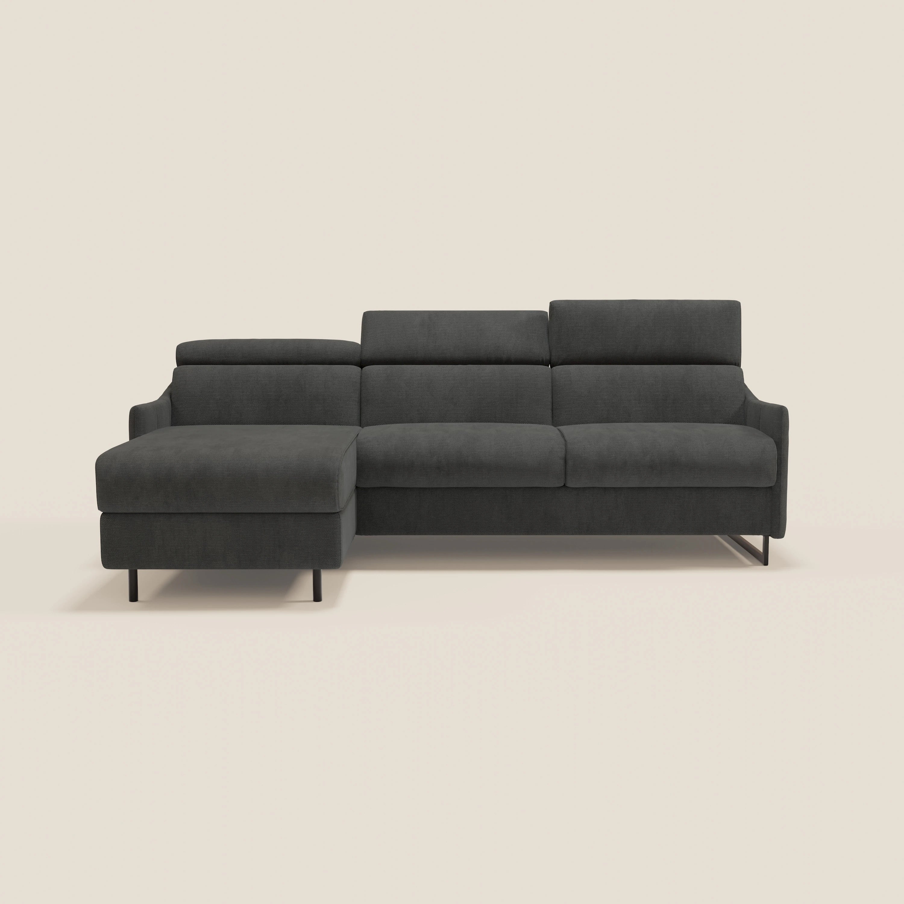 Loto Canapé d'angle convertible avec chaise longue coffre, têtières et matelas H 18 cm en tissu doux imperméable T14 anthracite - Image 12