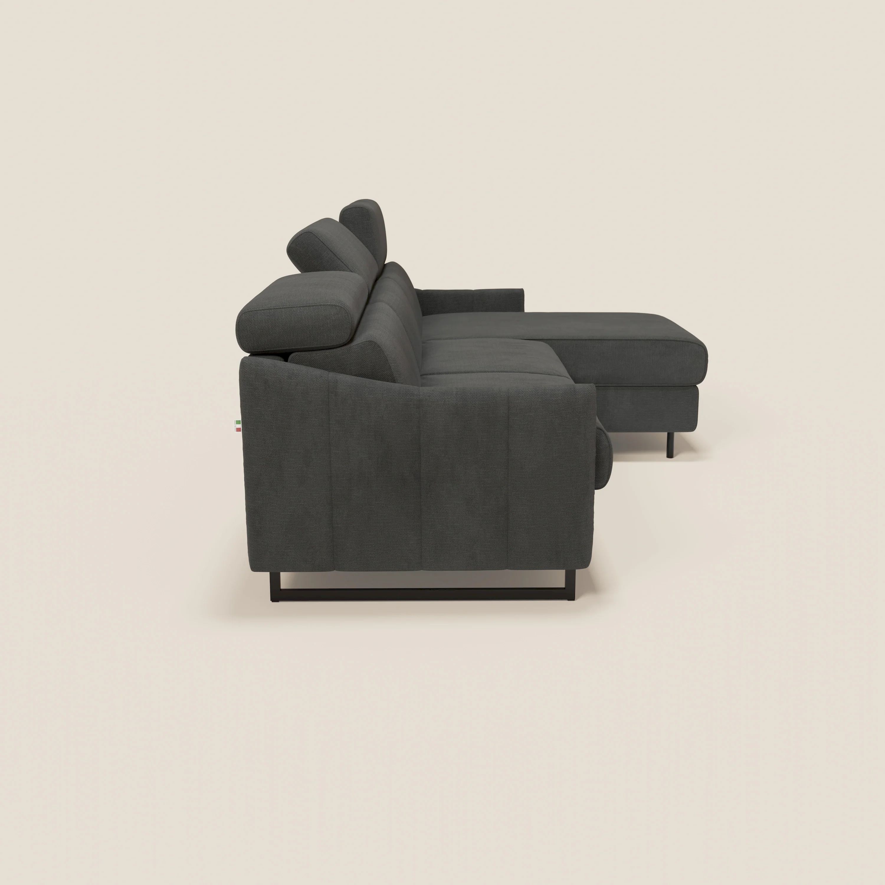 Loto Canapé d'angle convertible avec chaise longue coffre, têtières et matelas H 18 cm en tissu doux imperméable T14 anthracite - Image 6