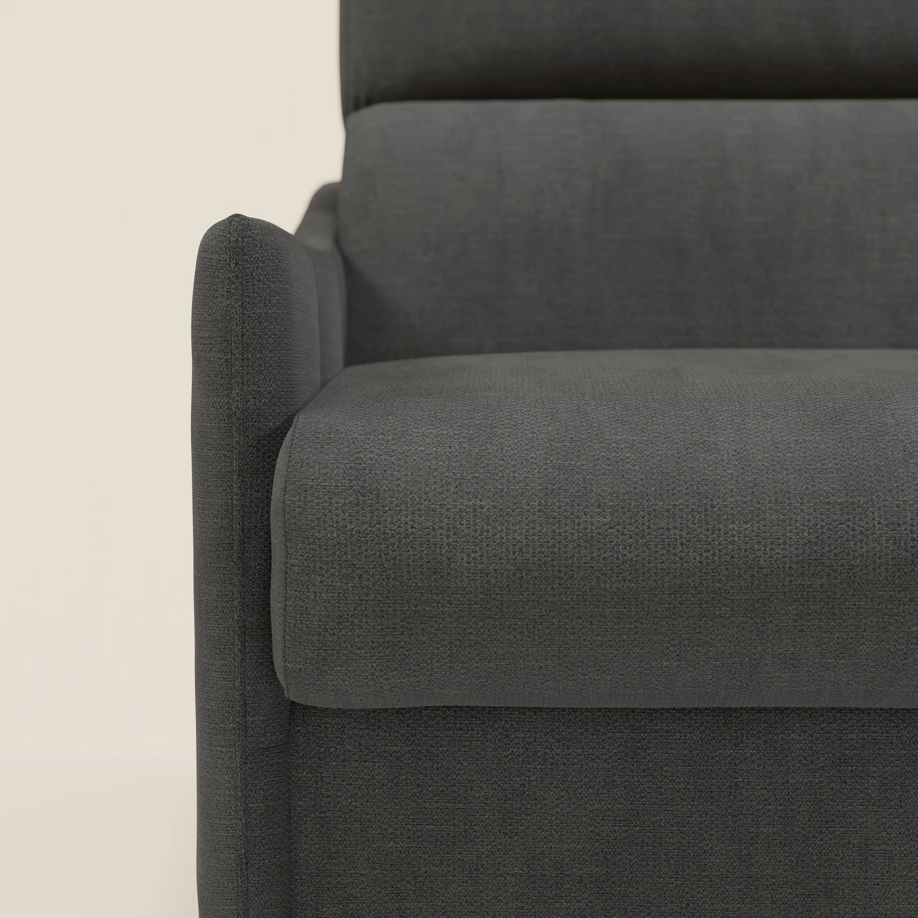 Loto Canapé d'angle convertible avec chaise longue coffre, têtières et matelas H 18 cm en tissu doux imperméable T14 anthracite - Image 9