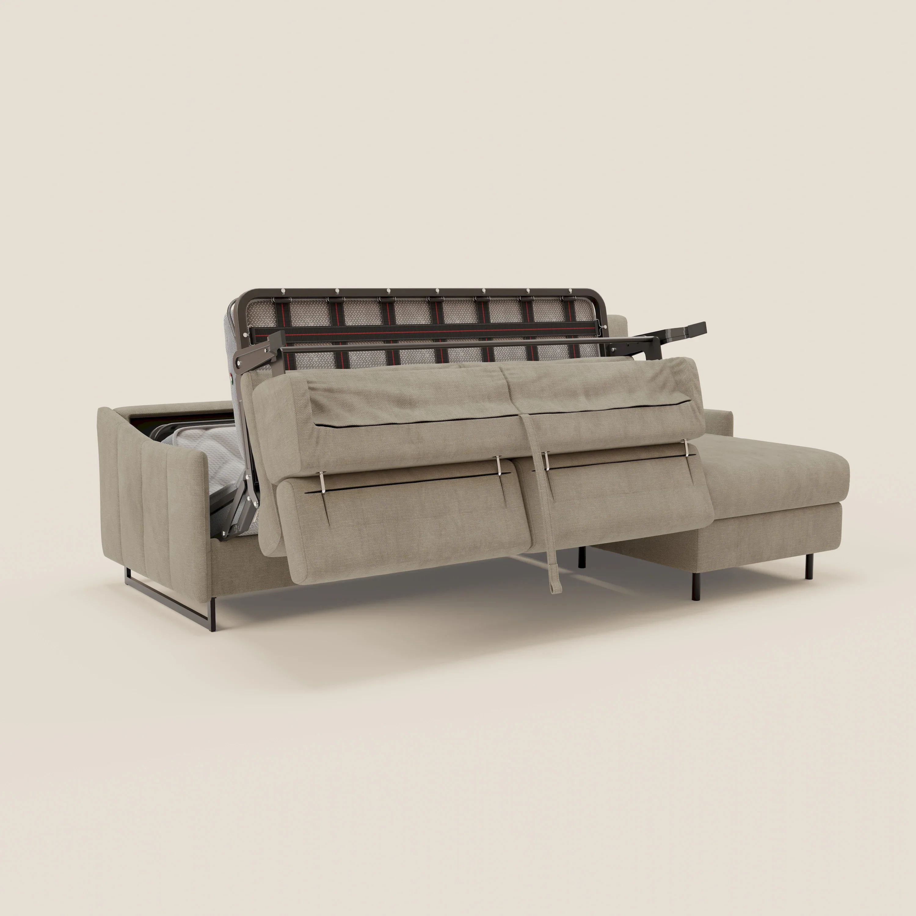 Loto Canapé d'angle convertible avec chaise longue coffre, têtières et matelas H 18 cm en tissu doux imperméable T14 beige - Image 10