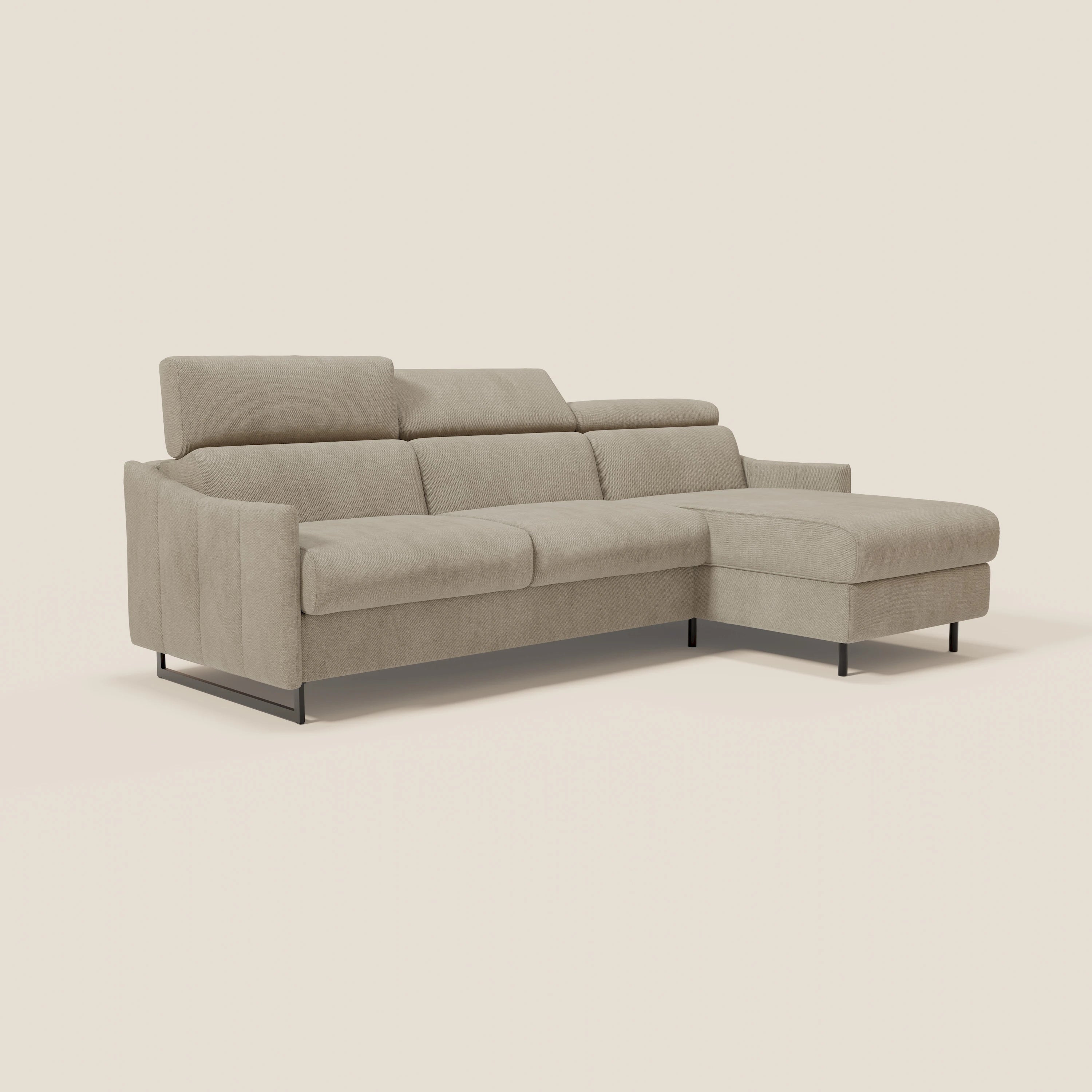 Loto Canapé d'angle convertible avec chaise longue coffre, têtières et matelas H 18 cm en tissu doux imperméable T14 beige - Image 3