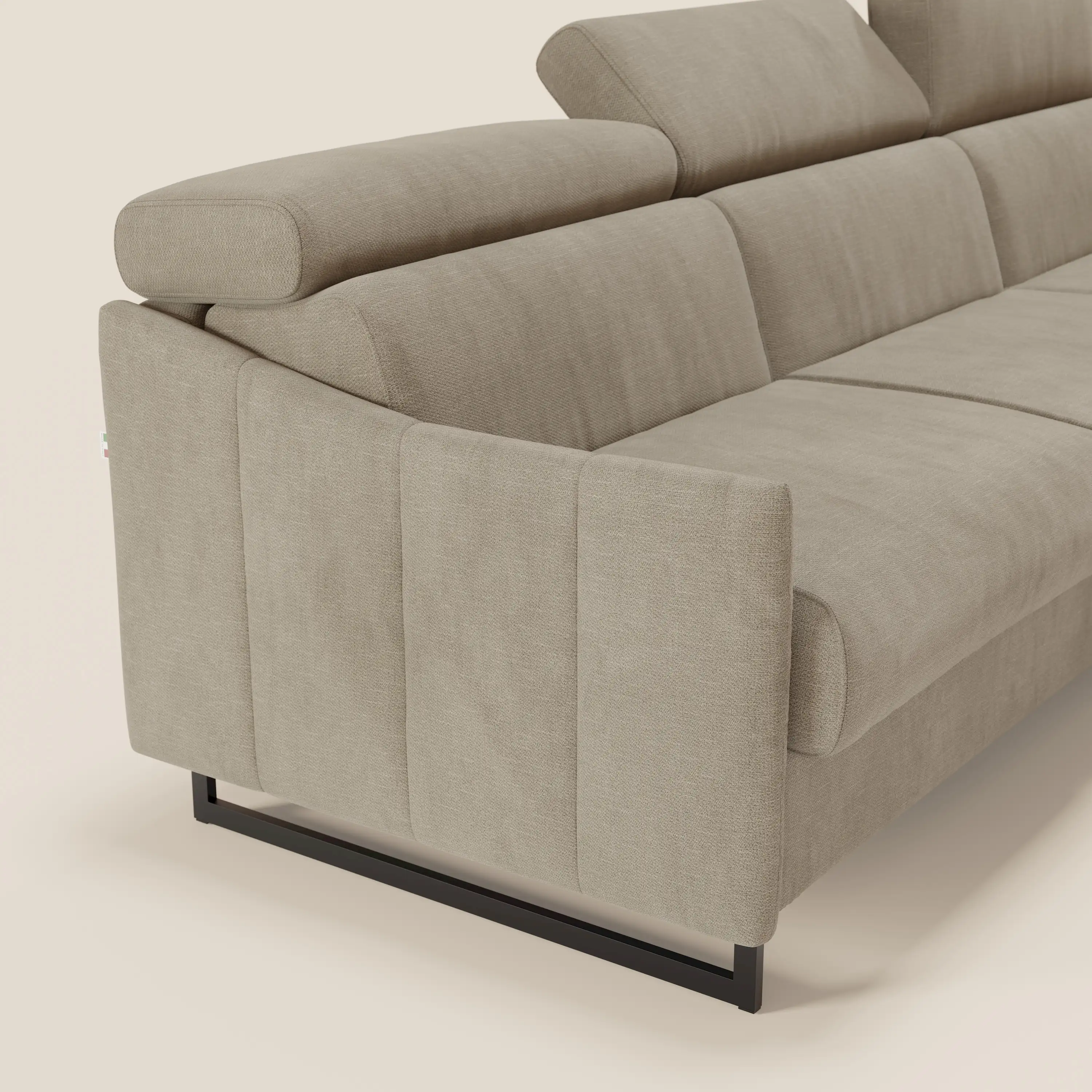 Loto Canapé d'angle convertible avec chaise longue coffre, têtières et matelas H 18 cm en tissu doux imperméable T14 beige - Image 4