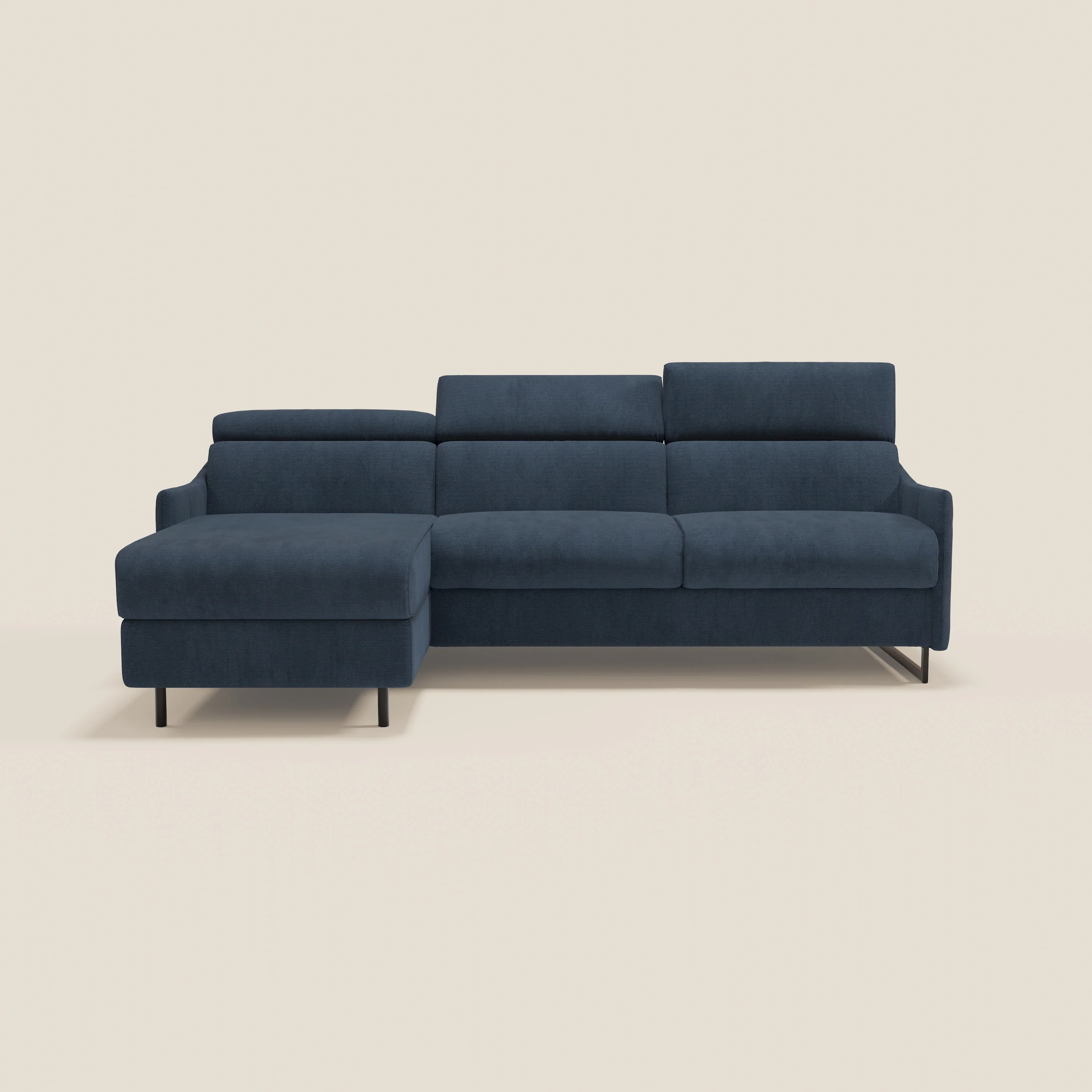 Loto Canapé d'angle convertible avec chaise longue coffre, têtières et matelas H 18 cm en tissu doux imperméable T14 bleu - Image 12