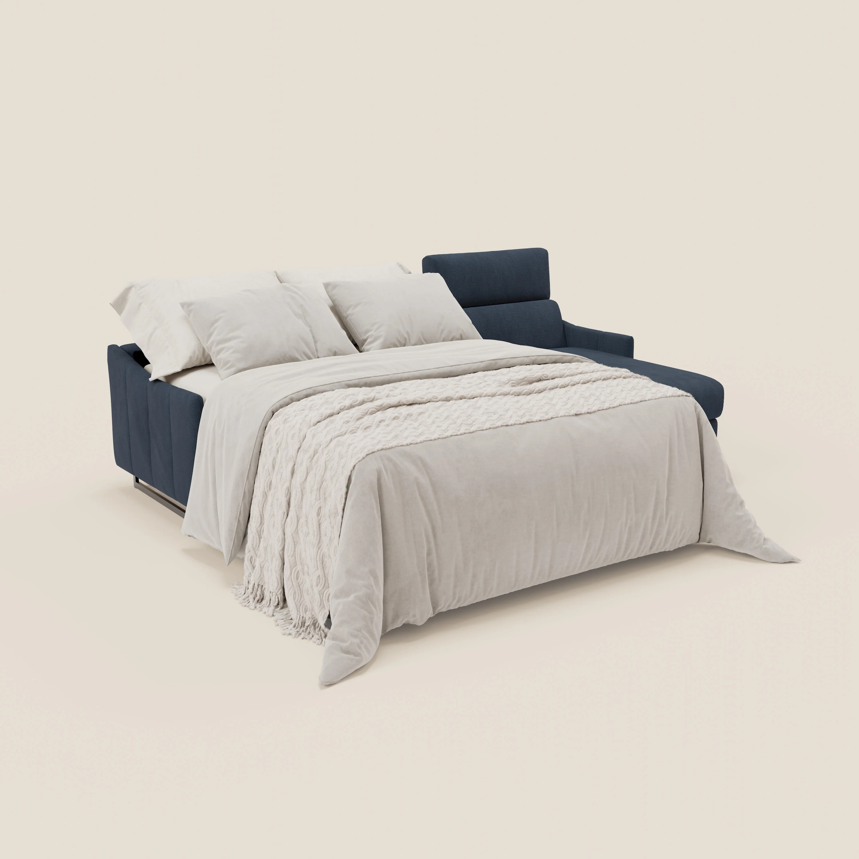 Loto Canapé d'angle convertible avec chaise longue coffre, têtières et matelas H 18 cm en tissu doux imperméable T14 bleu - Image 2