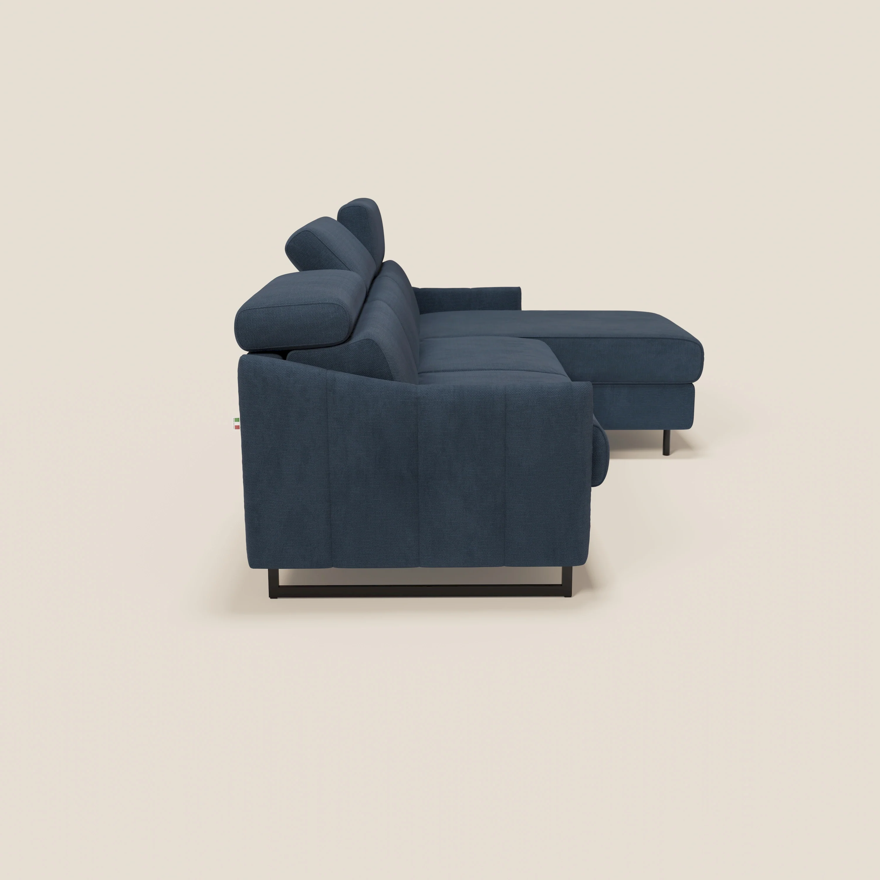 Loto Canapé d'angle convertible avec chaise longue coffre, têtières et matelas H 18 cm en tissu doux imperméable T14 bleu - Image 6