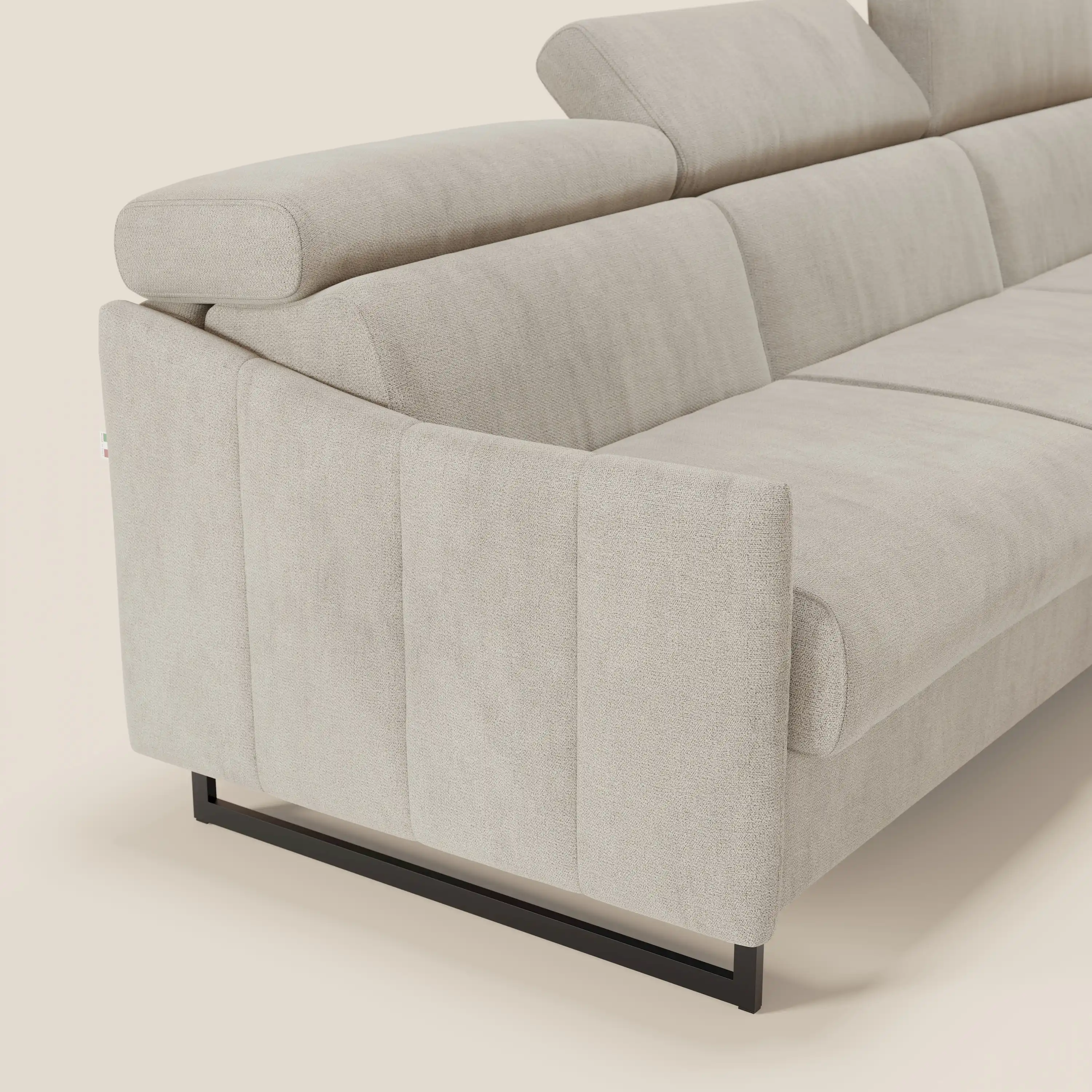 Loto Canapé d'angle convertible avec chaise longue coffre, têtières et matelas H 18 cm en tissu doux imperméable T14 crème - Image 4
