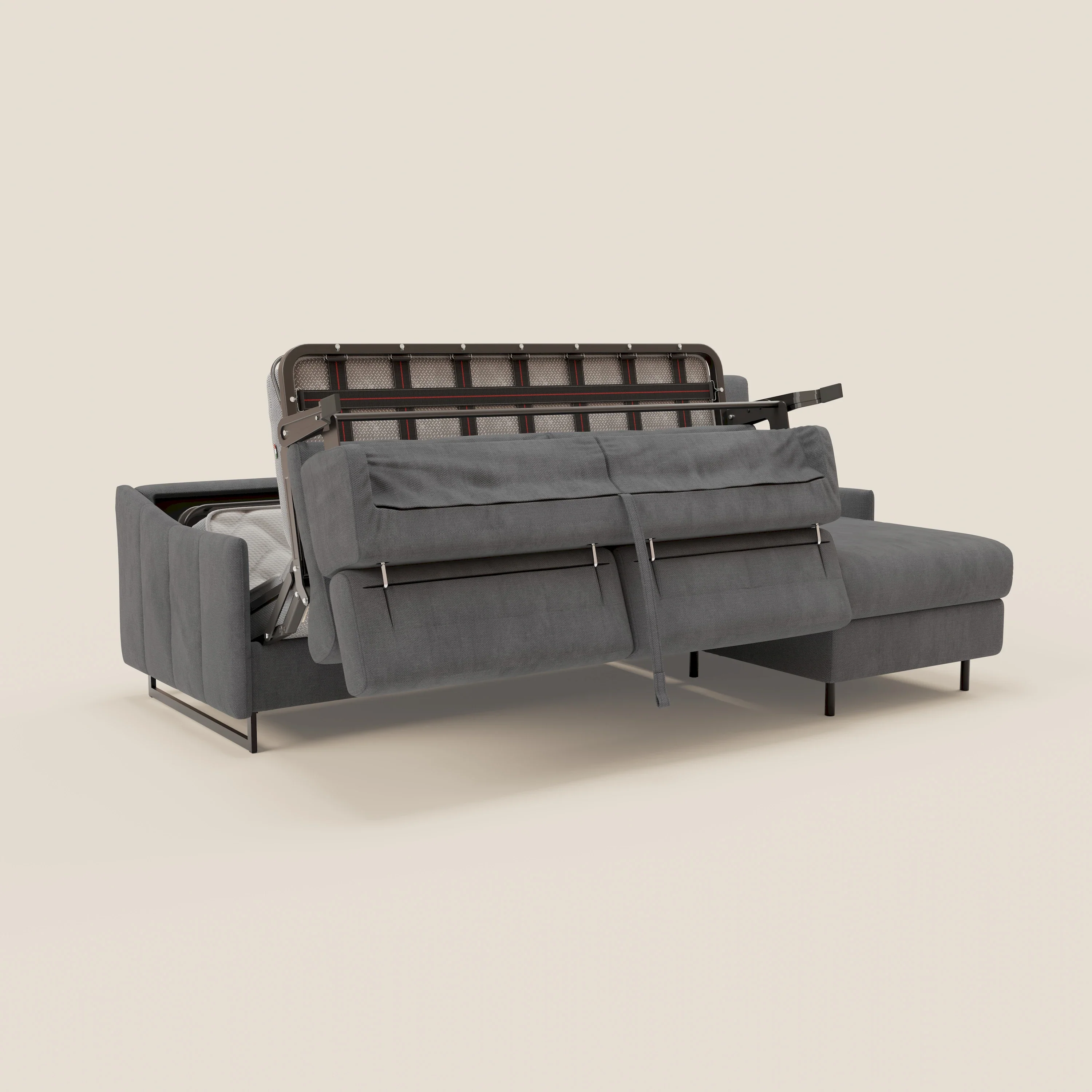 Loto Canapé d'angle convertible avec chaise longue coffre, têtières et matelas H 18 cm en tissu doux imperméable T14 gris - Image 10