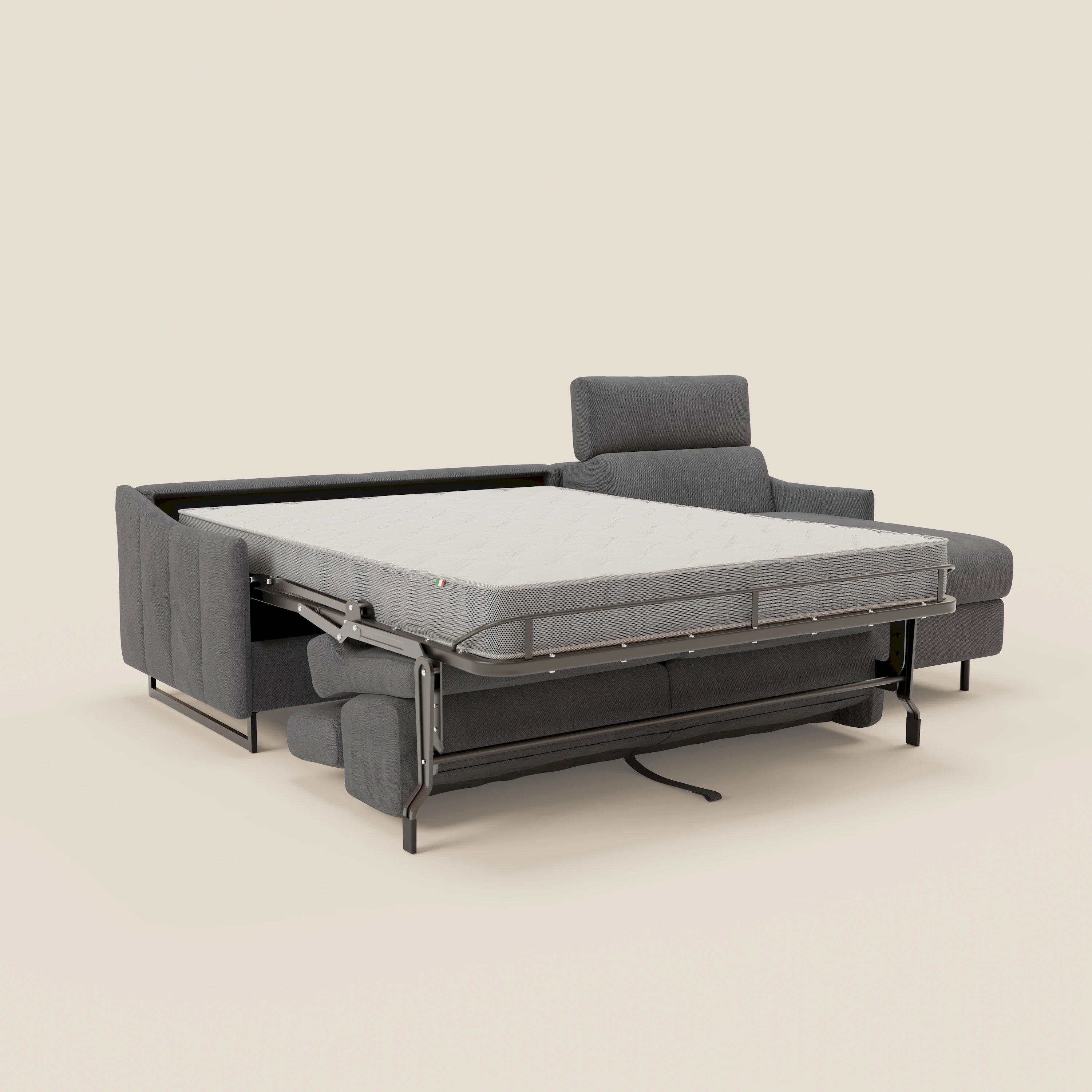 Loto Canapé d'angle convertible avec chaise longue coffre, têtières et matelas H 18 cm en tissu doux imperméable T14 gris - Image 11