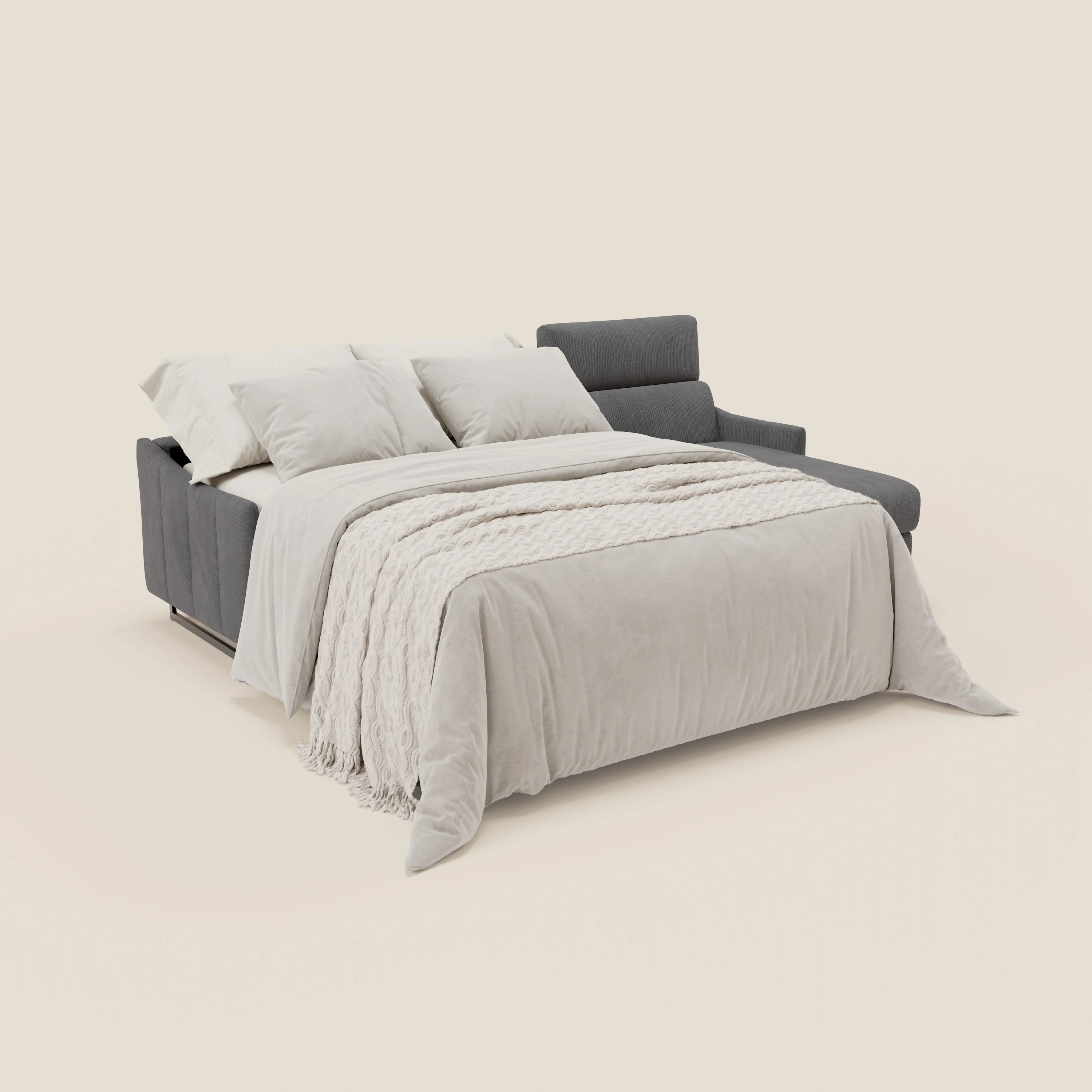 Loto Canapé d'angle convertible avec chaise longue coffre, têtières et matelas H 18 cm en tissu doux imperméable T14 gris - Image 2
