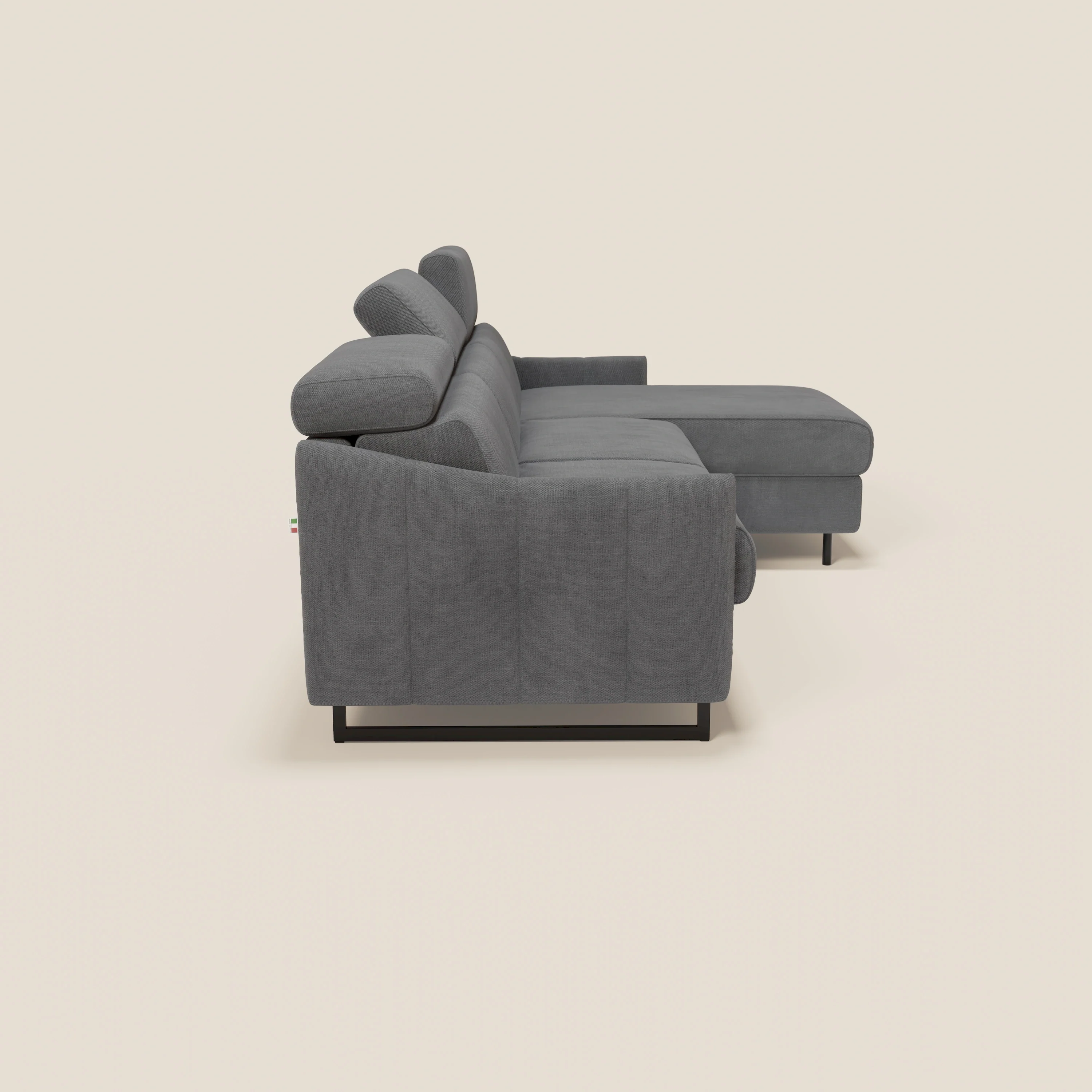 Loto Canapé d'angle convertible avec chaise longue coffre, têtières et matelas H 18 cm en tissu doux imperméable T14 gris - Image 6