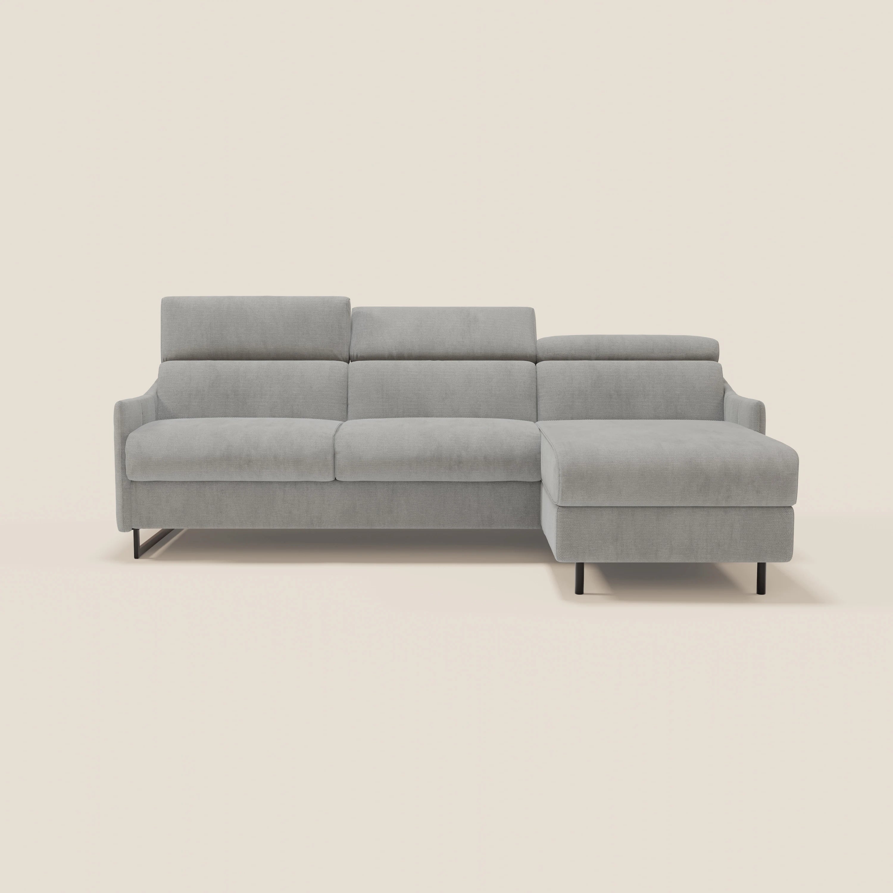 Loto Canapé d'angle convertible avec chaise longue coffre, têtières et matelas H 18 cm en tissu doux imperméable T14 gris clair