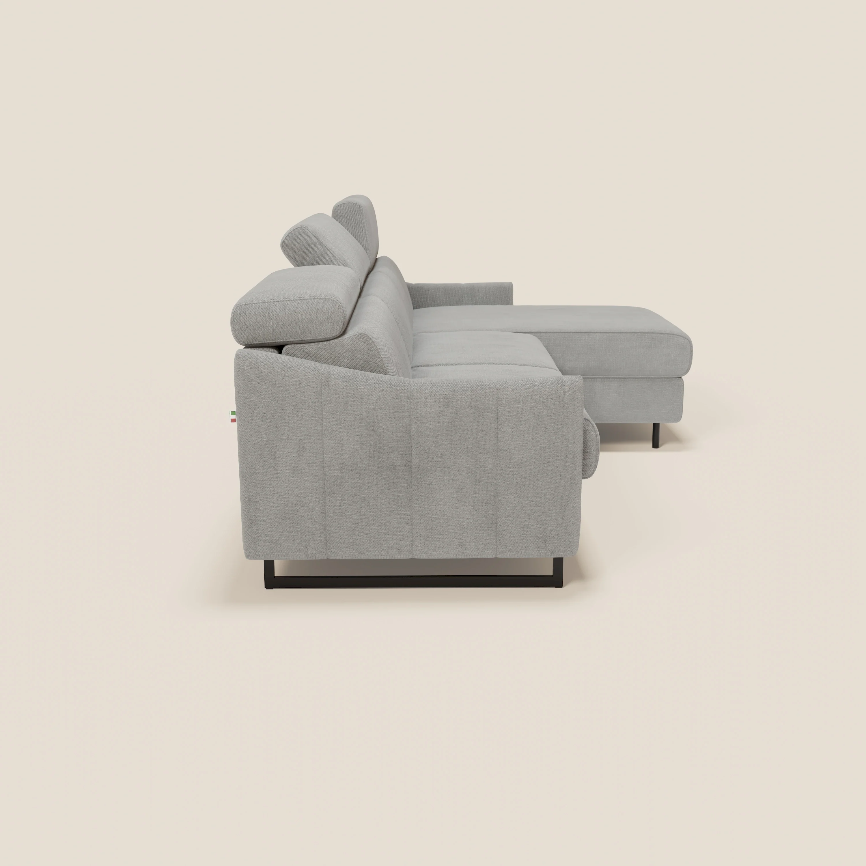 Loto Canapé d'angle convertible avec chaise longue coffre, têtières et matelas H 18 cm en tissu doux imperméable T14 gris clair - Image 6