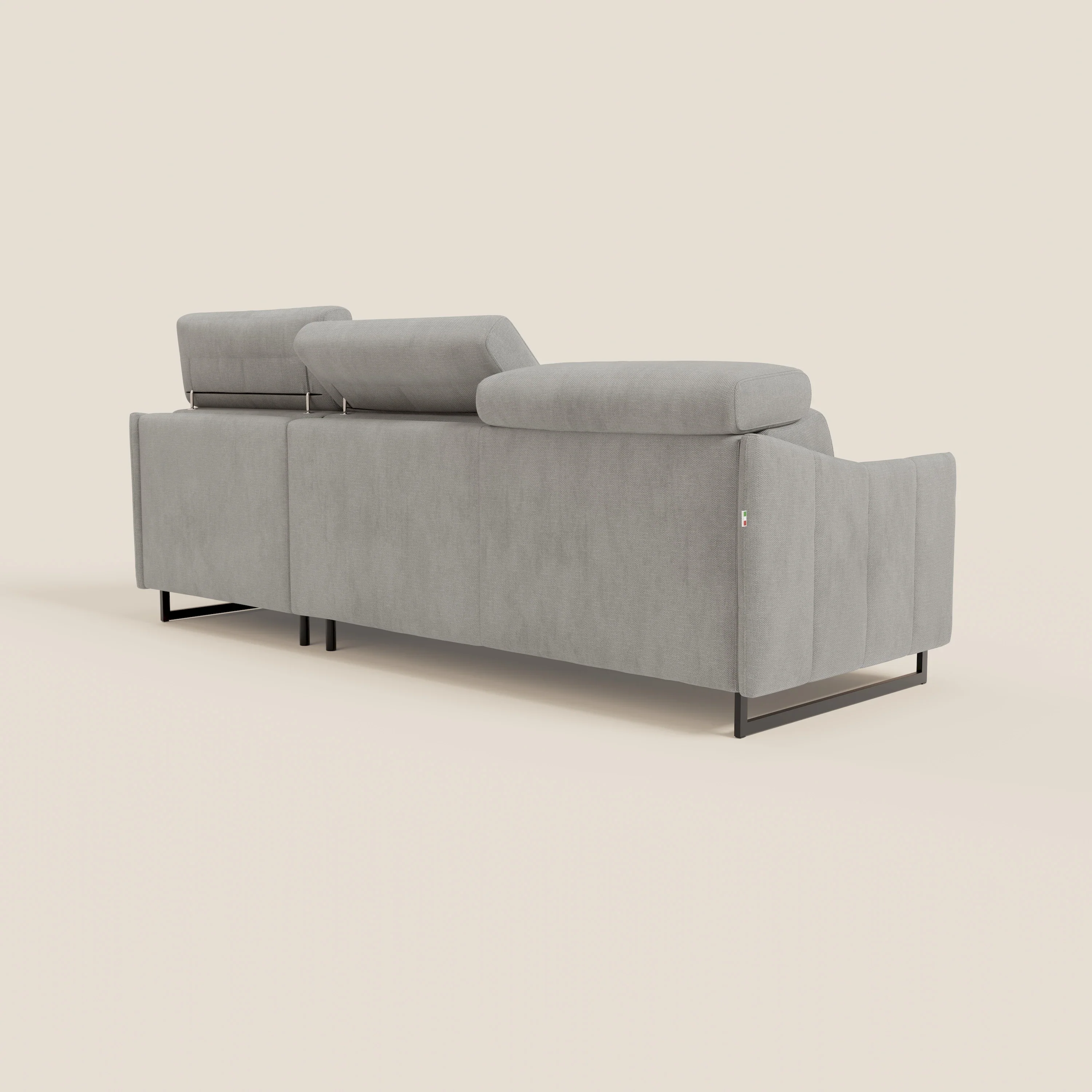 Loto Canapé d'angle convertible avec chaise longue coffre, têtières et matelas H 18 cm en tissu doux imperméable T14 gris clair - Image 7