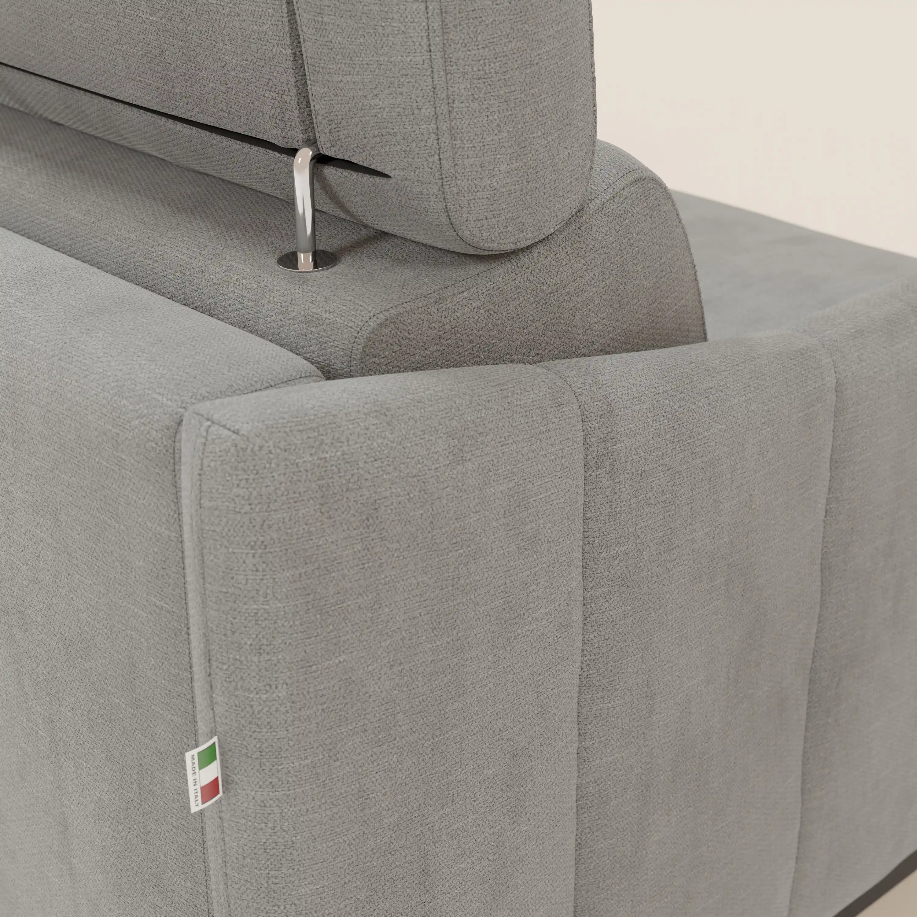 Loto Canapé d'angle convertible avec chaise longue coffre, têtières et matelas H 18 cm en tissu doux imperméable T14 gris clair - Image 8