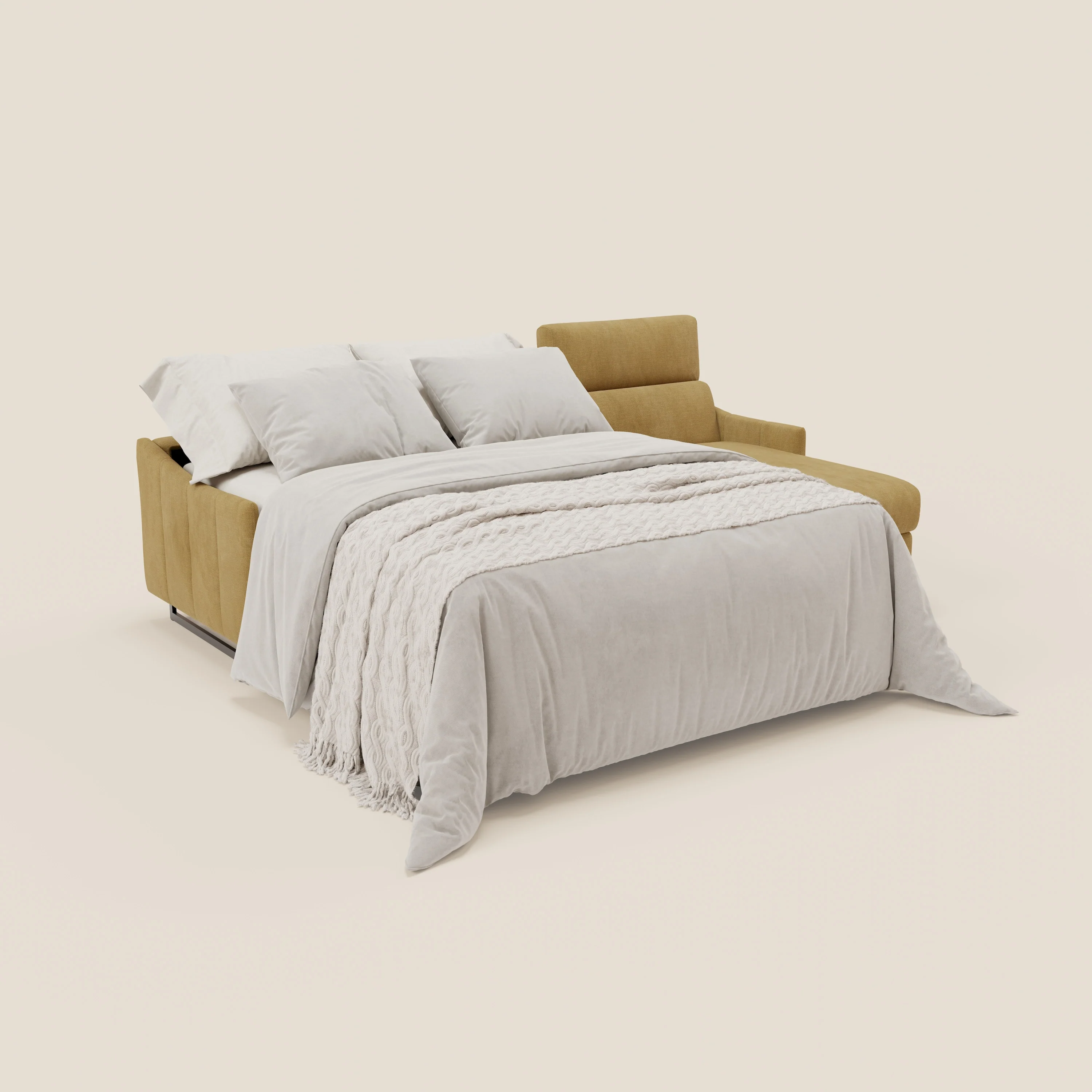 Loto Canapé d'angle convertible avec chaise longue coffre, têtières et matelas H 18 cm en tissu doux imperméable T14 jaune - Image 2