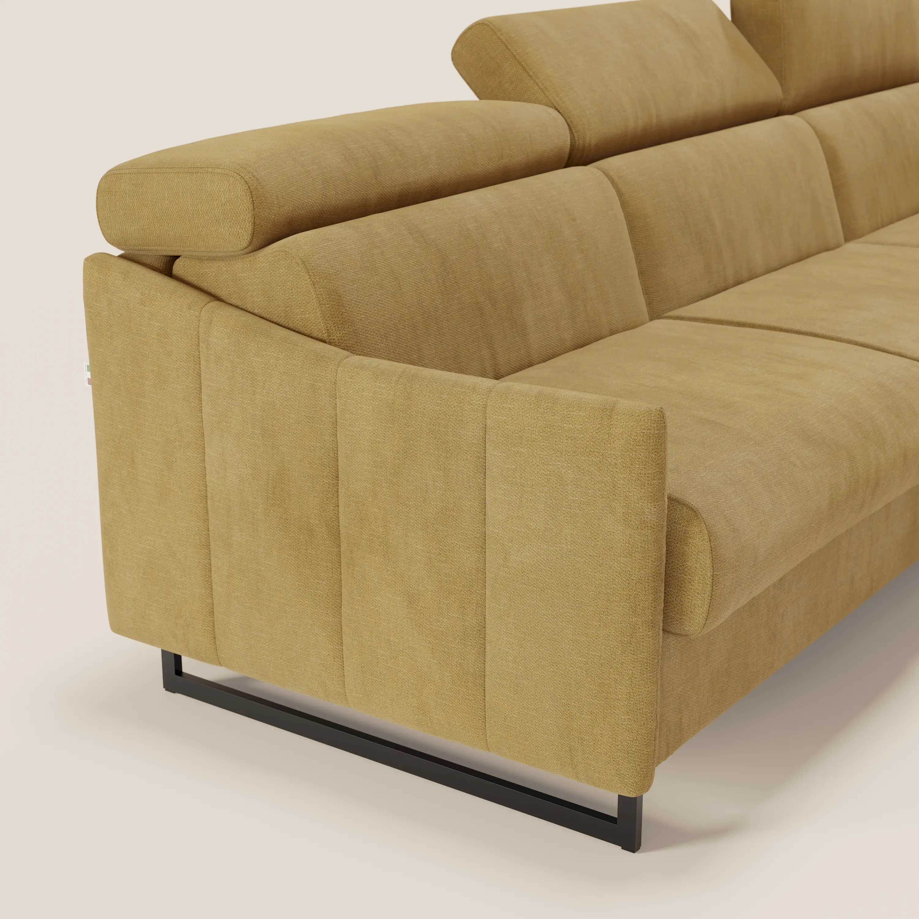Loto Canapé d'angle convertible avec chaise longue coffre, têtières et matelas H 18 cm en tissu doux imperméable T14 jaune - Image 4