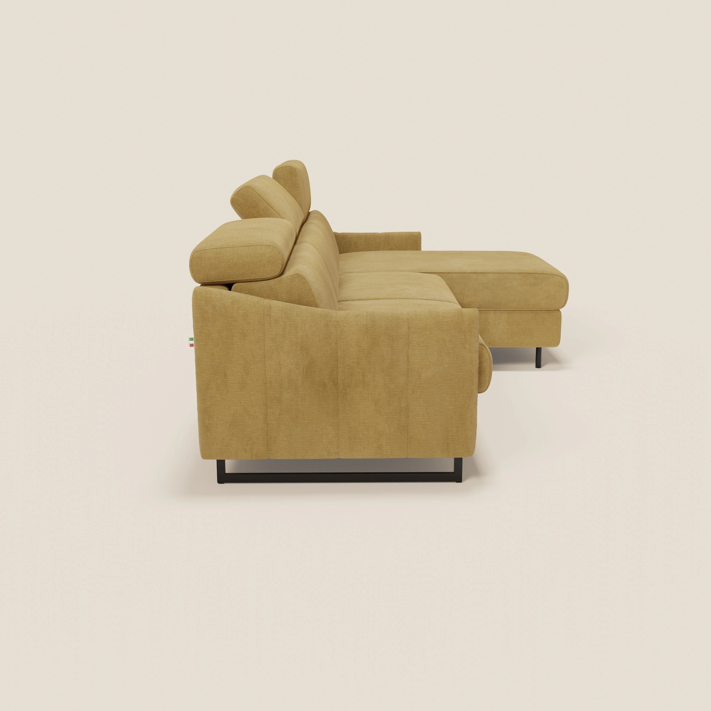 Loto Canapé d'angle convertible avec chaise longue coffre, têtières et matelas H 18 cm en tissu doux imperméable T14 jaune - Image 6